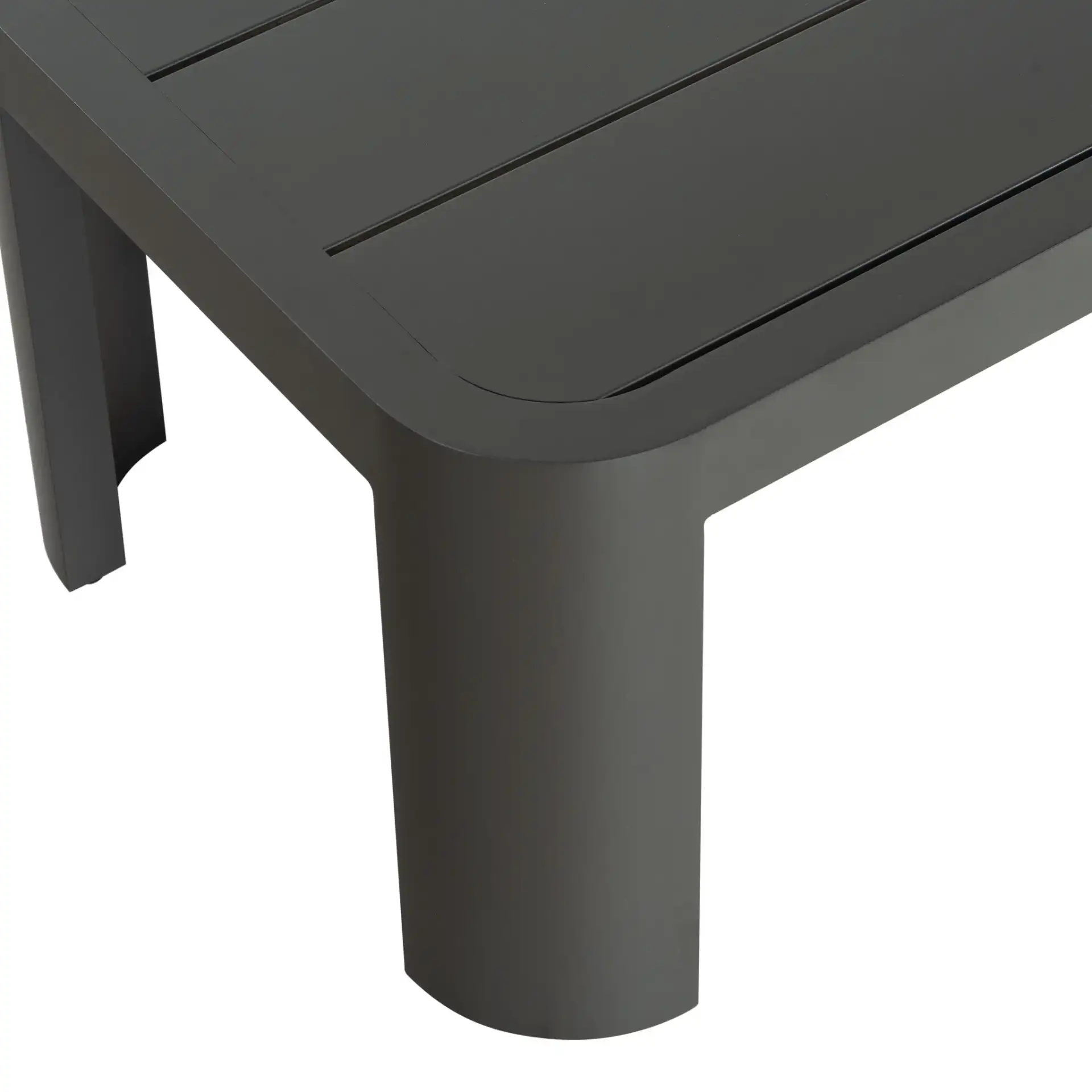 Leilani Aluminum Accent Table in Dark Gray in a styled room