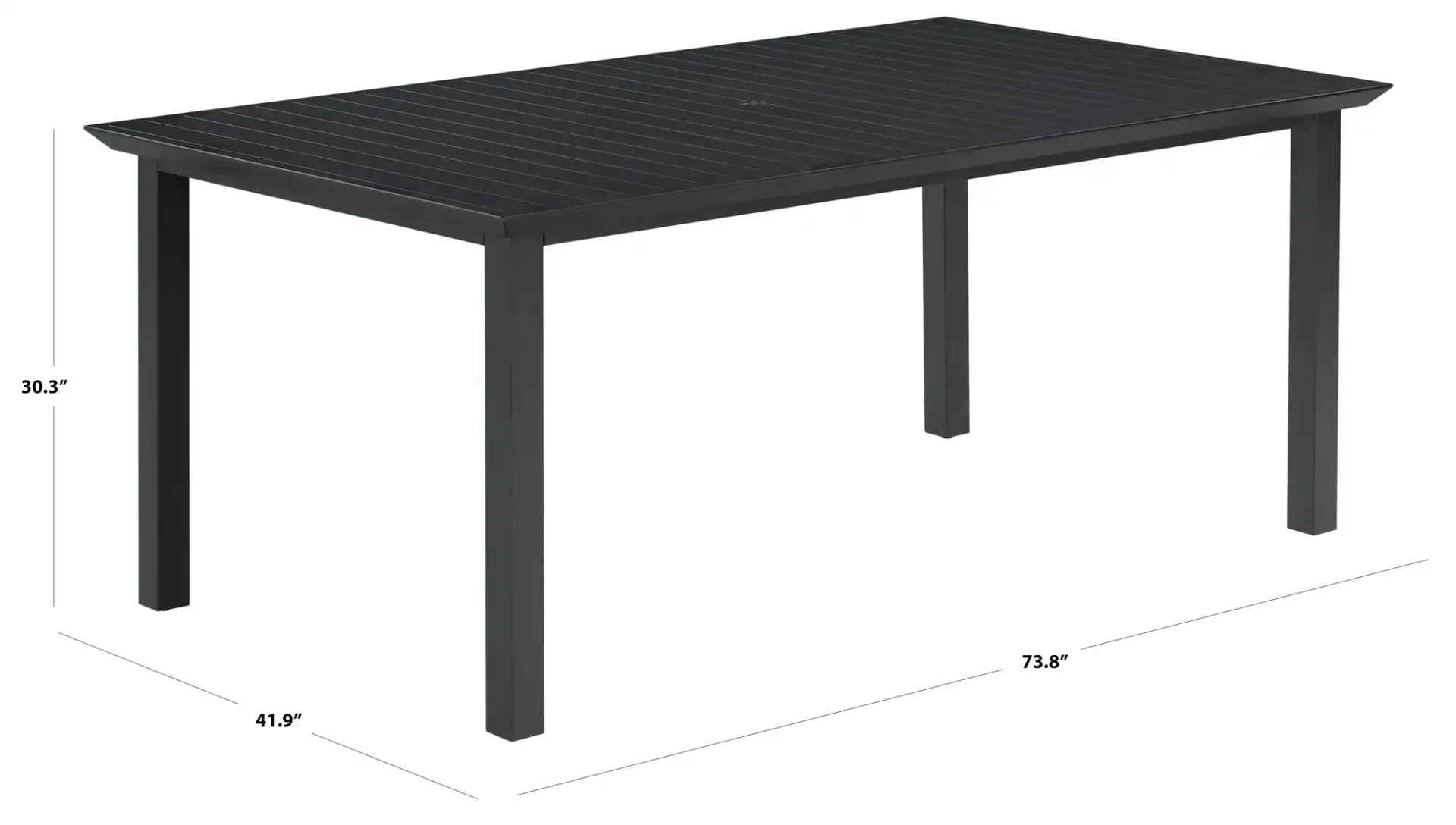 Capricio Aluminum 74" Outdoor Dining Table in Black, detail view
