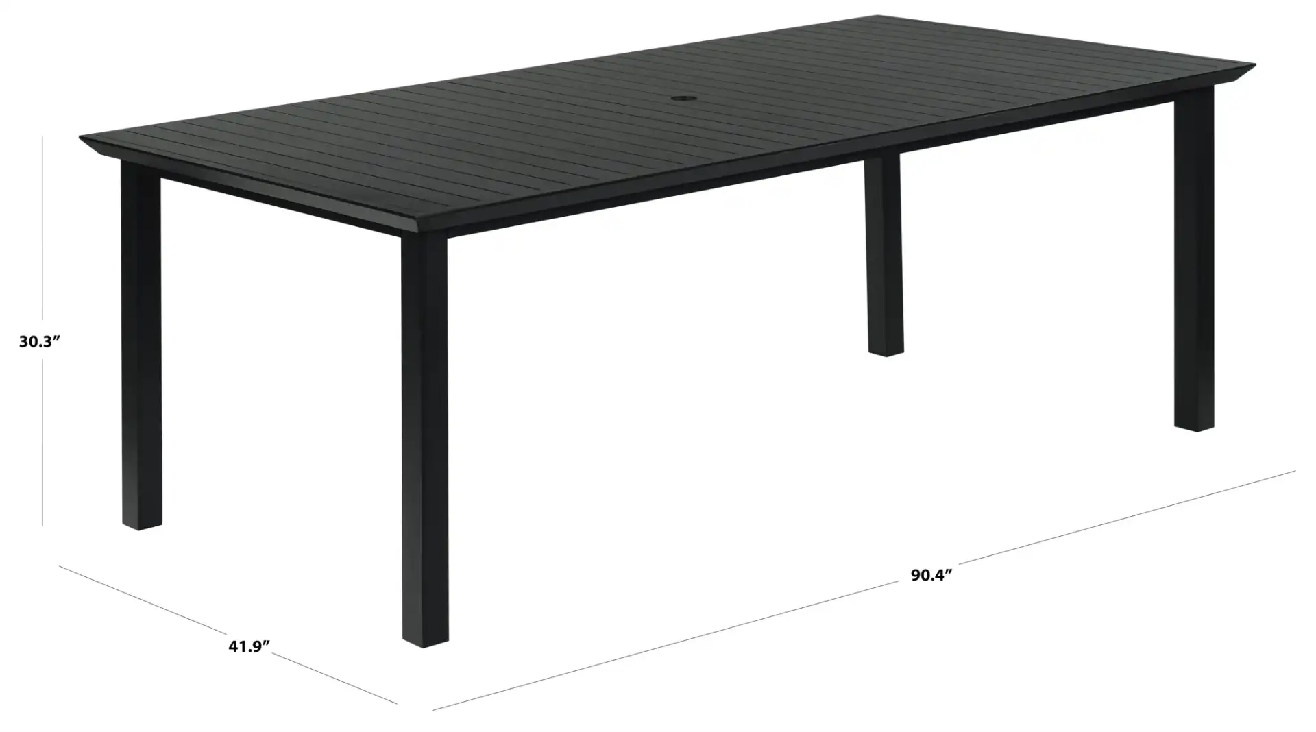 Capricio Aluminum 90" Outdoor Dining Table in Black, detail view