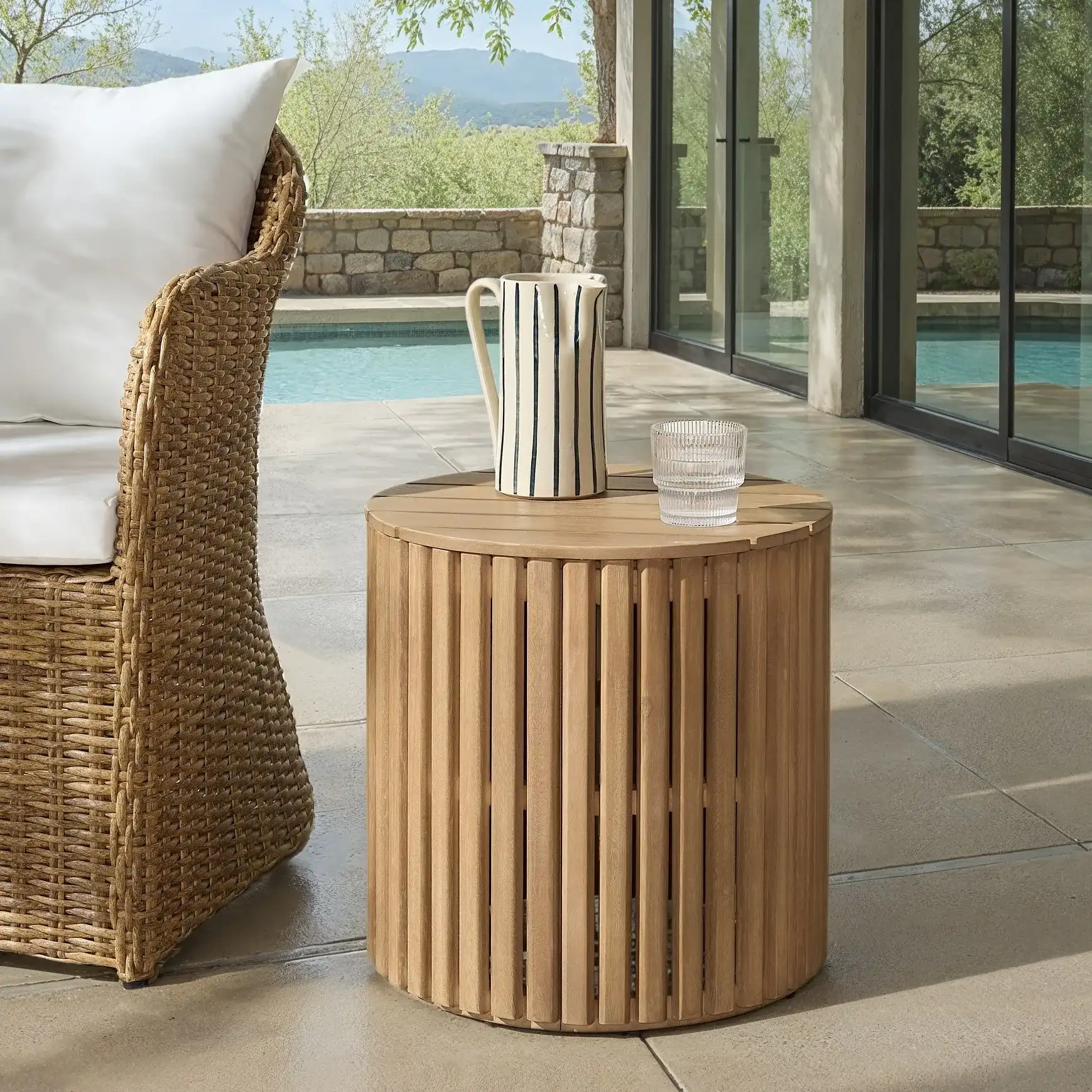 Arielle Wood Accent Table in Natural in a styled room