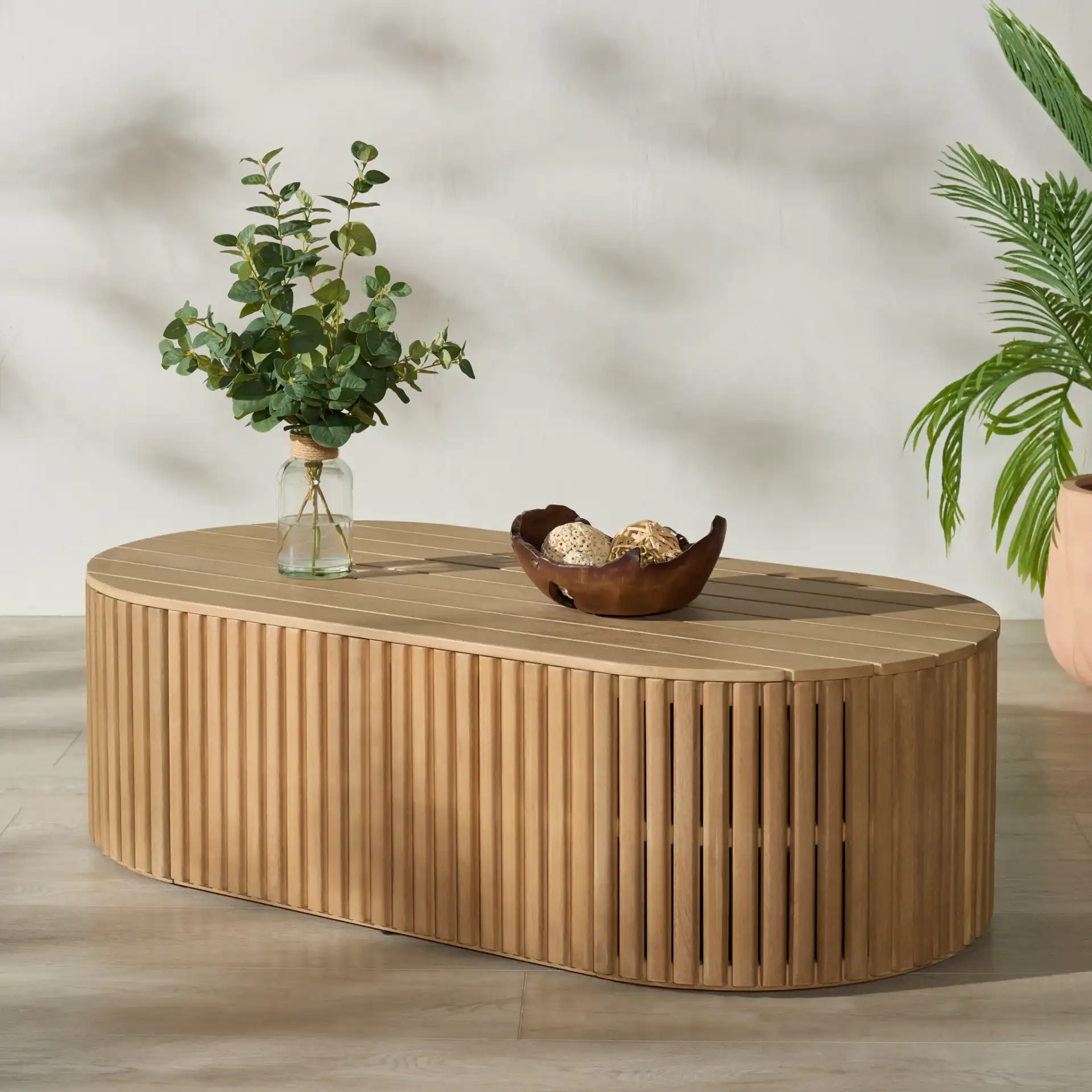 Arielle Wood Coffee Table in Natural in a styled room