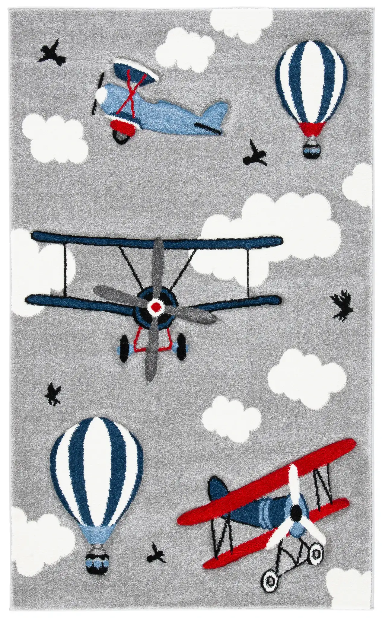 Carousel Kids Aviation Sky Rug in Light Gray / Red
