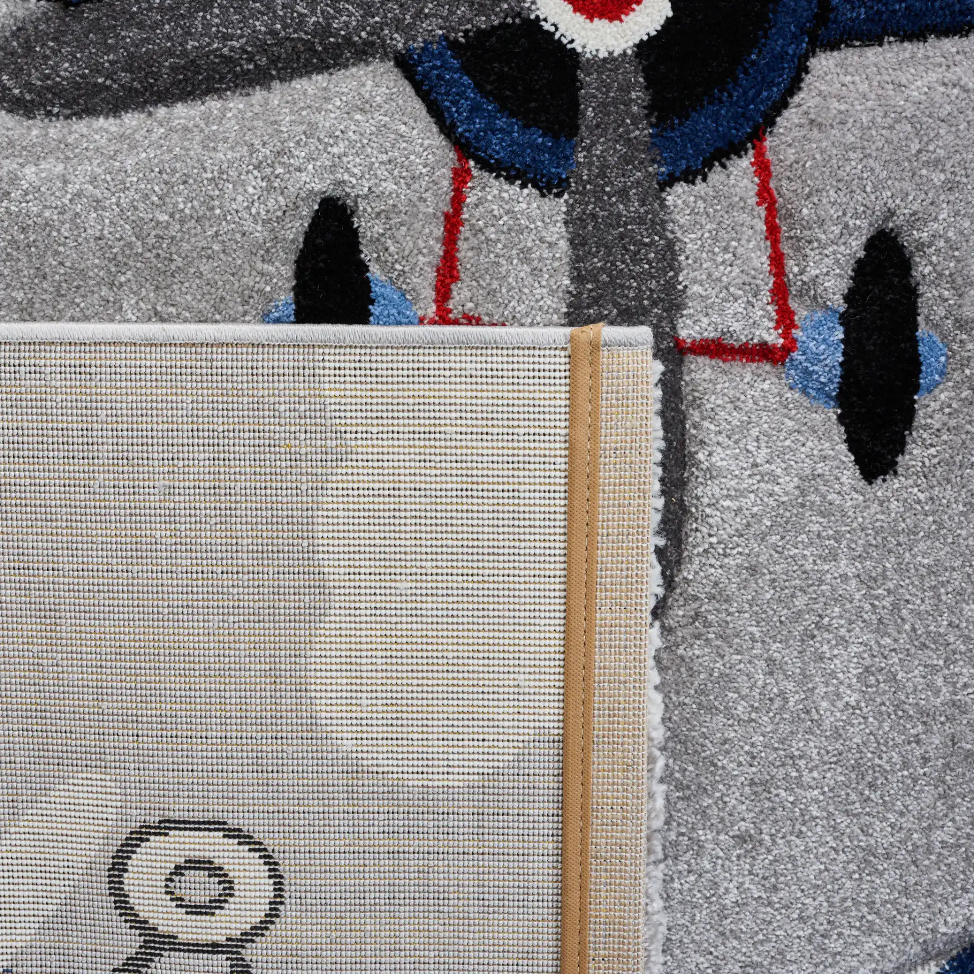 Carousel Kids Aviation Sky Rug in Light Gray / Red in a styled room