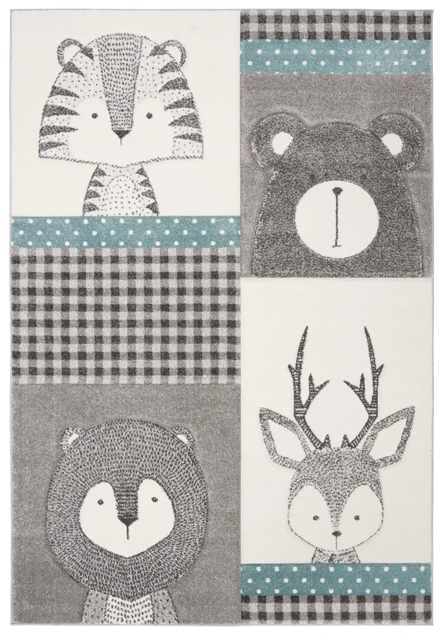 Carousel Kids Paneled Animal Rug in Gray / Ivory