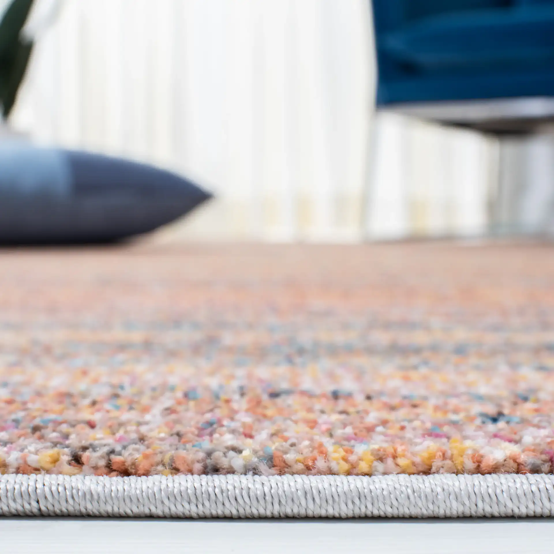 Crystal Abstract Stripe Rug in Rust / Blue in a styled room