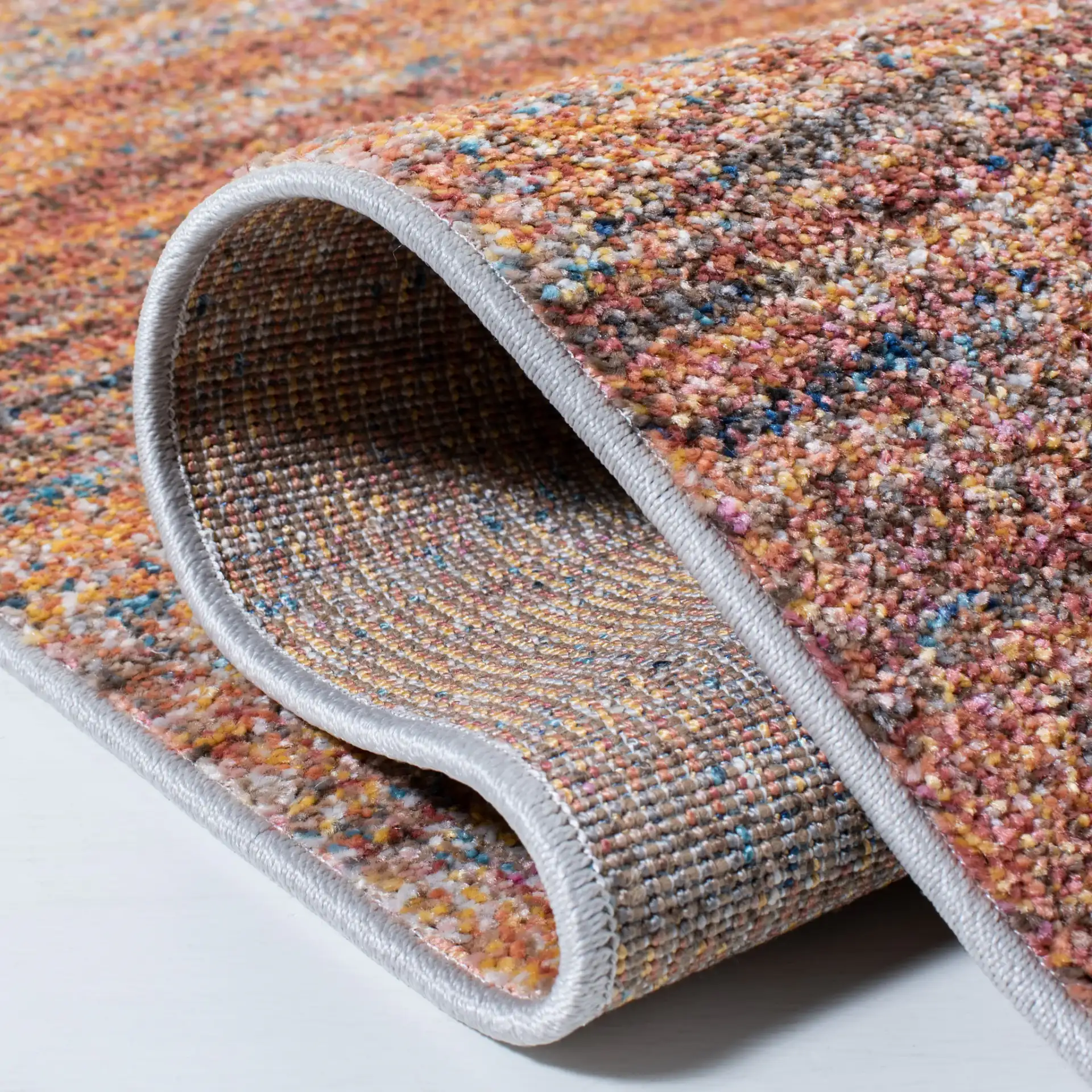 Crystal Abstract Stripe Rug in Rust / Blue in a styled room