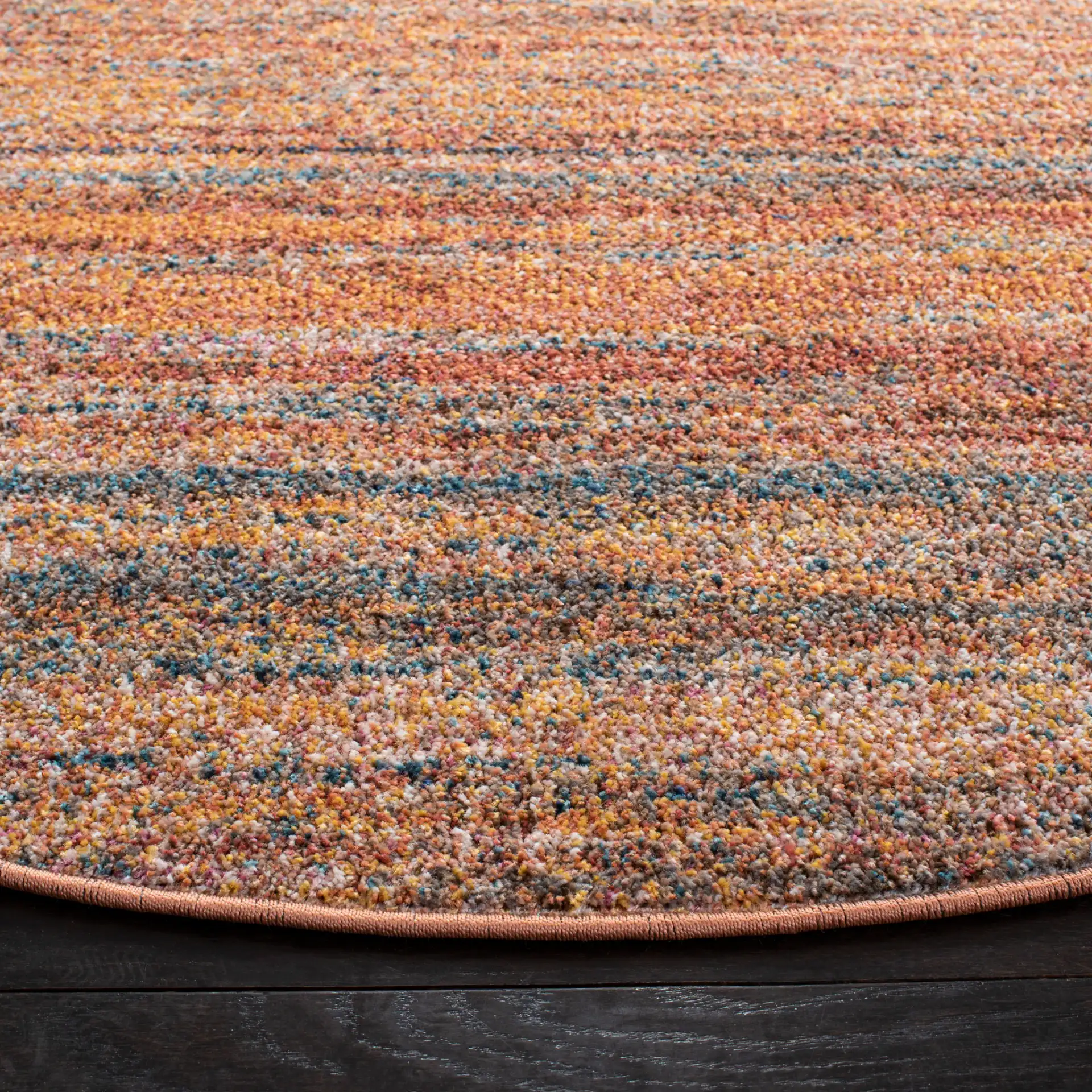 Crystal Abstract Stripe Rug in Rust / Blue in a styled room