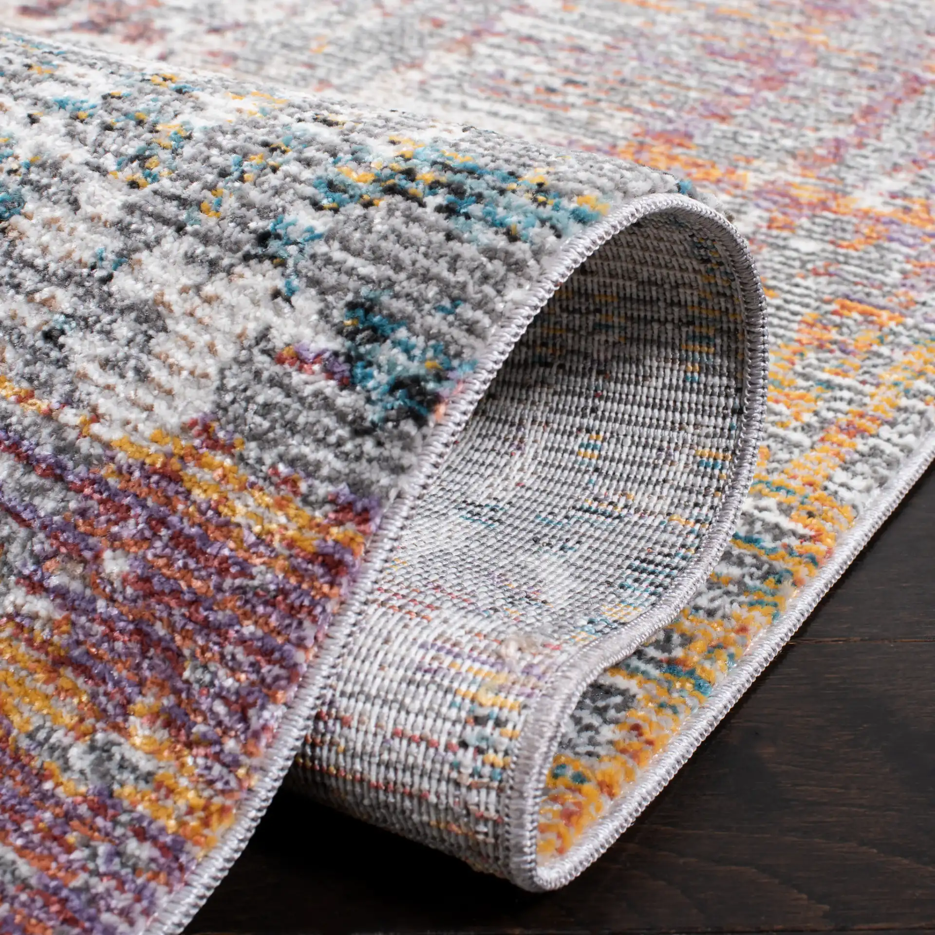 Crystal Abstract Rug in Beige / Rust in a styled room