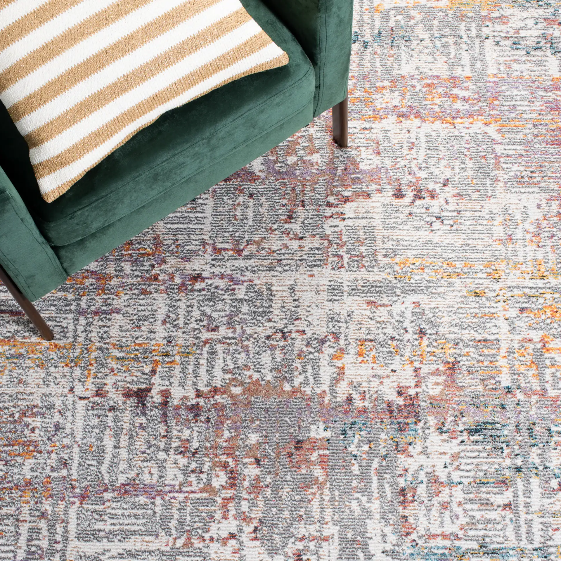 Crystal Abstract Rug in Beige / Rust in a styled room