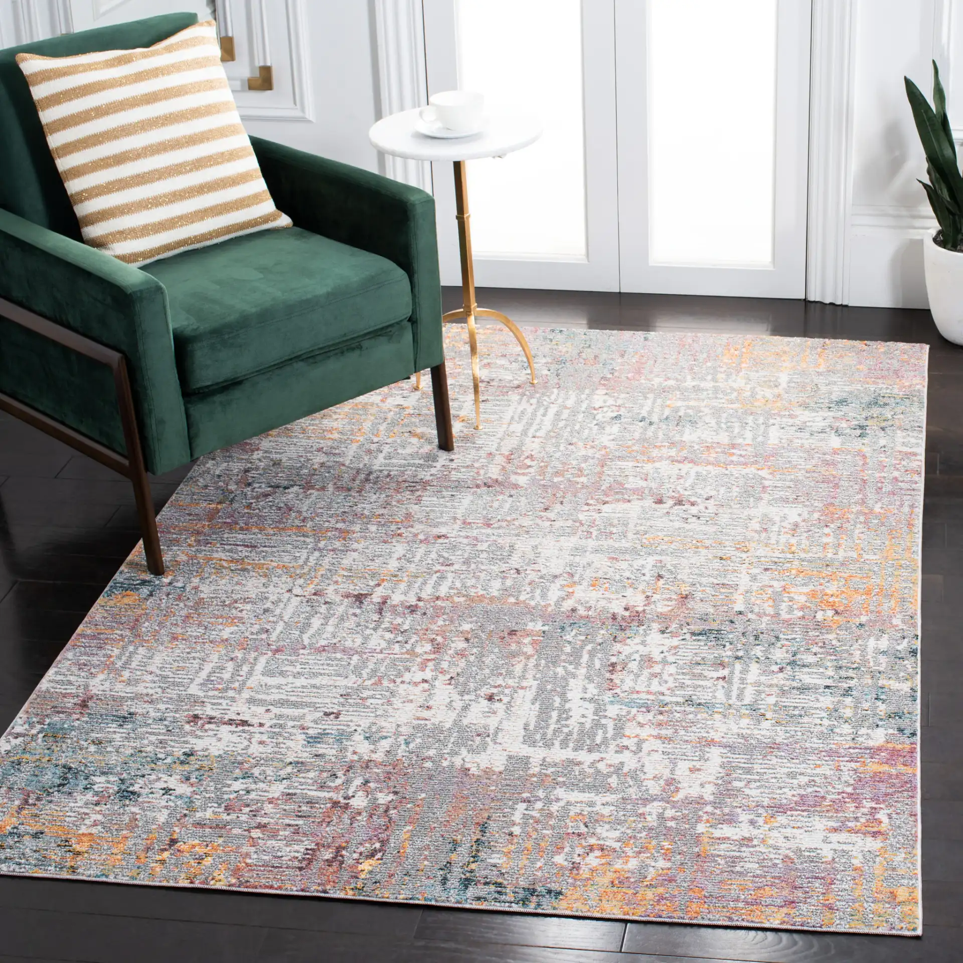 Crystal Abstract Rug in Beige / Rust in a styled room
