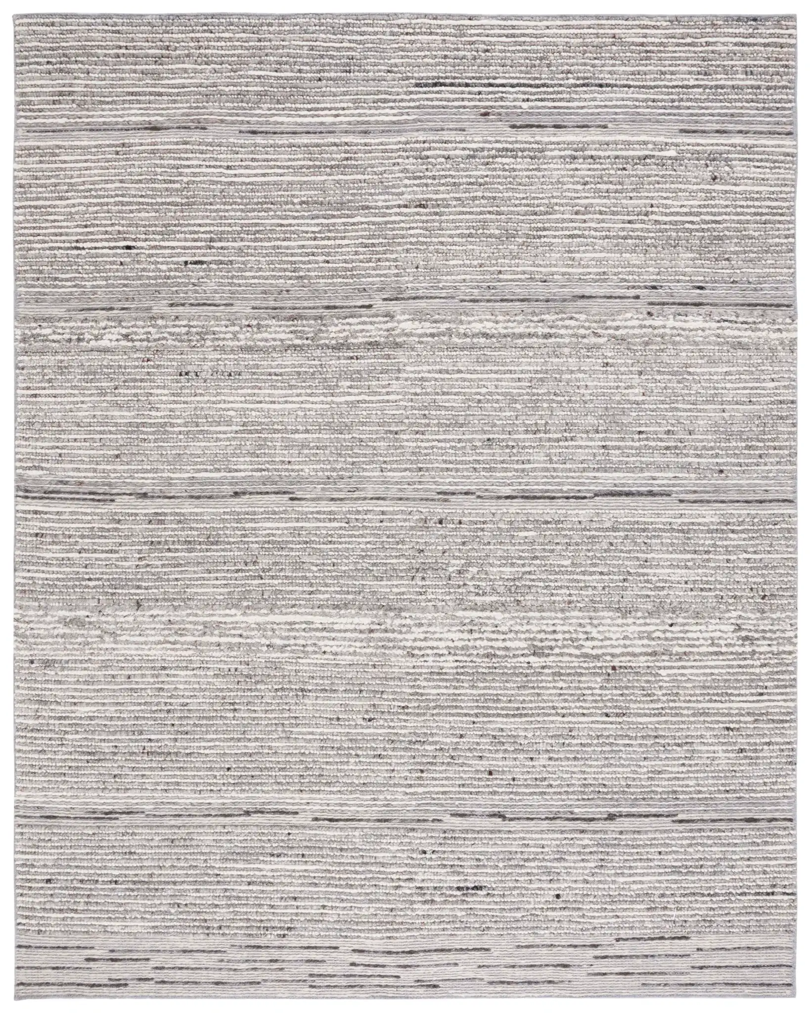 Casablanca Striped Hand-Woven Wool Rug in Gray / Ivory