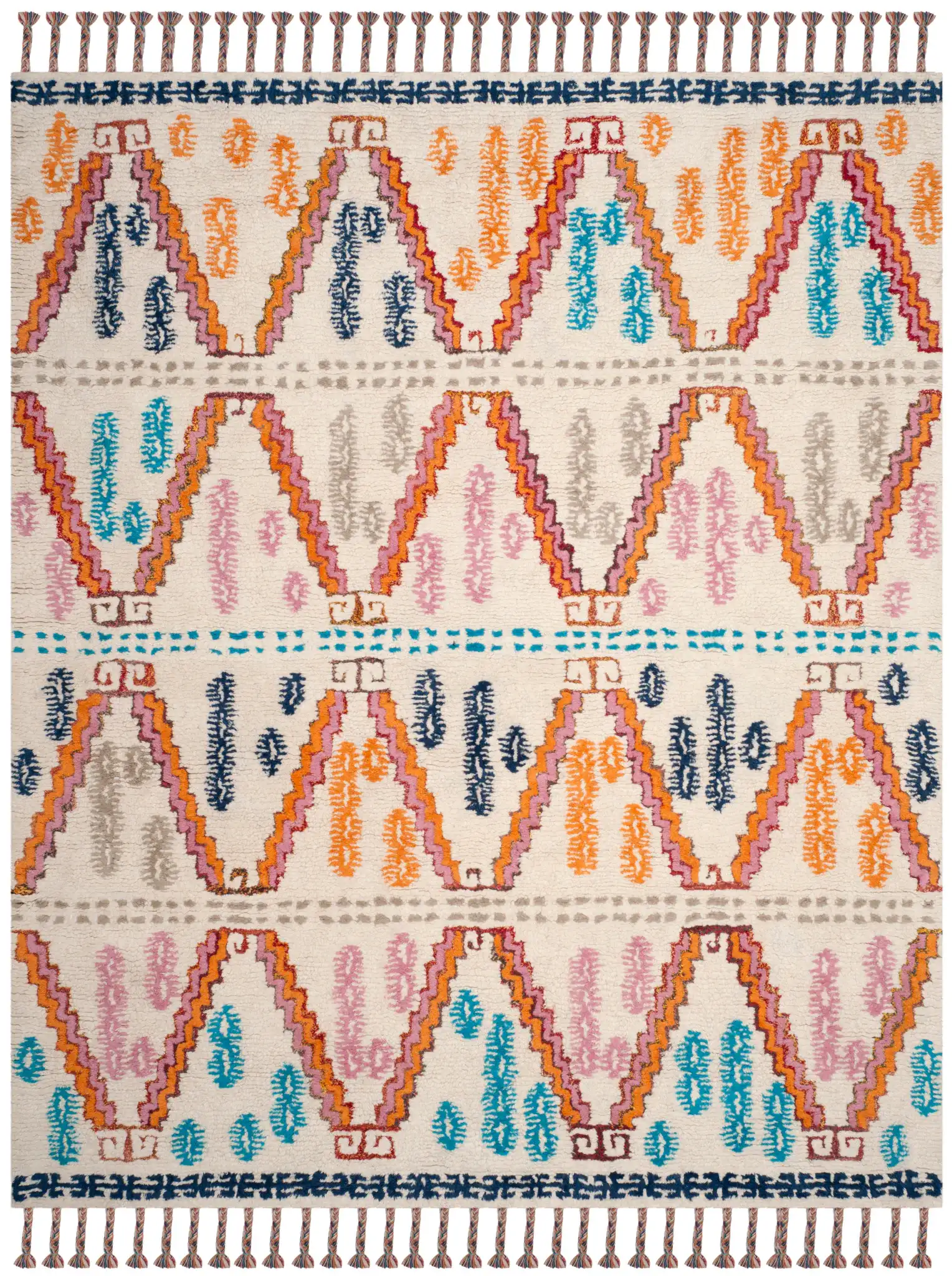 Casablanca Zigzag Hand-Tufted Shag Rug in Ivory / Multicolor