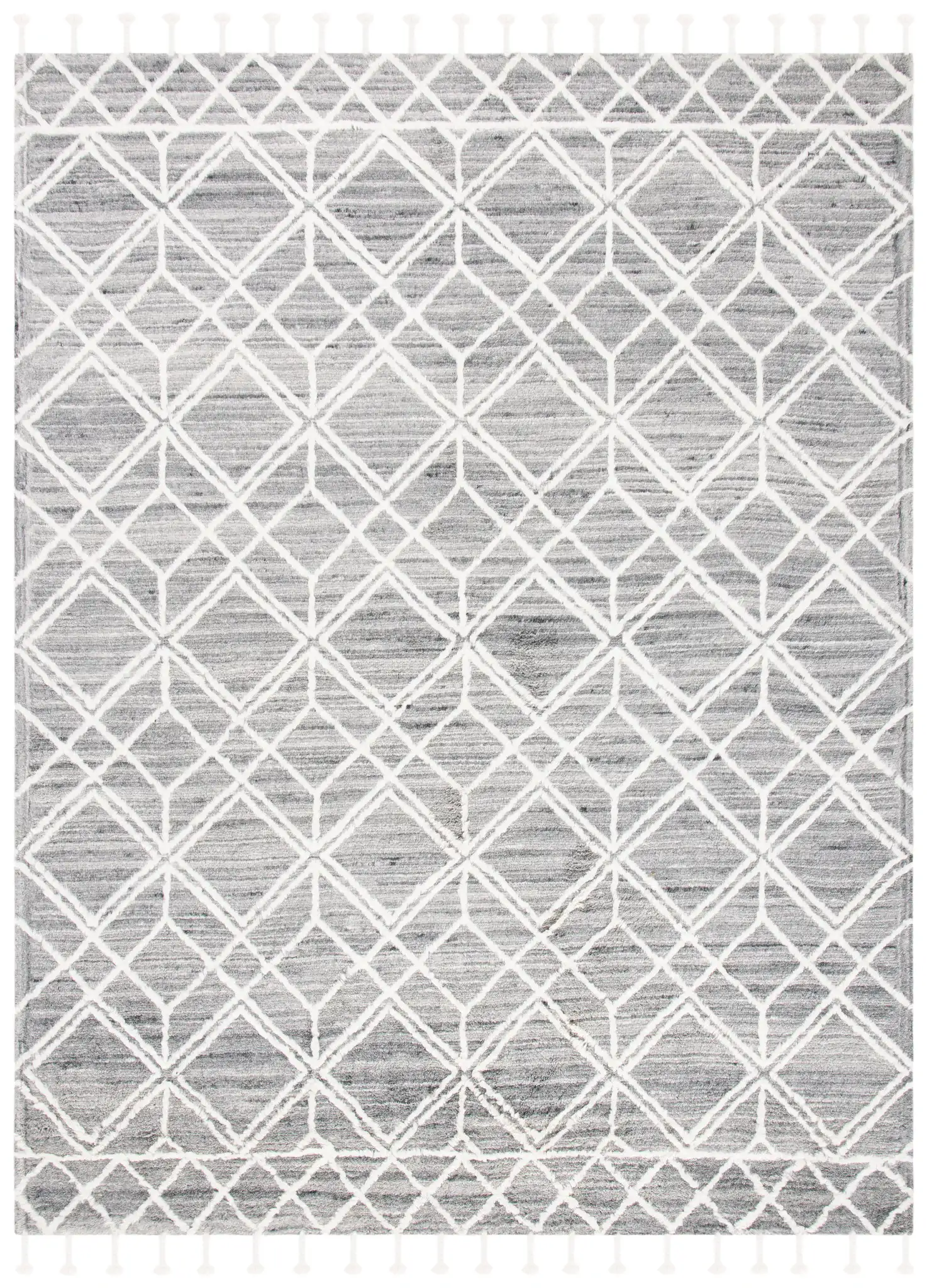 Casablanca Geometric Diamond Trellis Hand-Tufted Wool Rug in Gray / Ivory