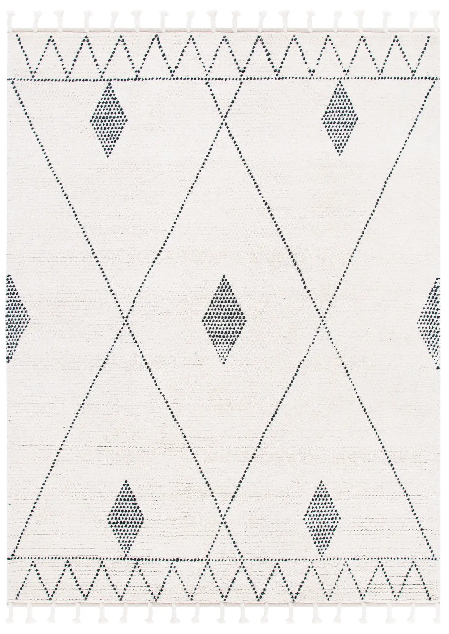 Casablanca Moroccan Tribal Hand-Woven Wool Rug in Ivory / Black