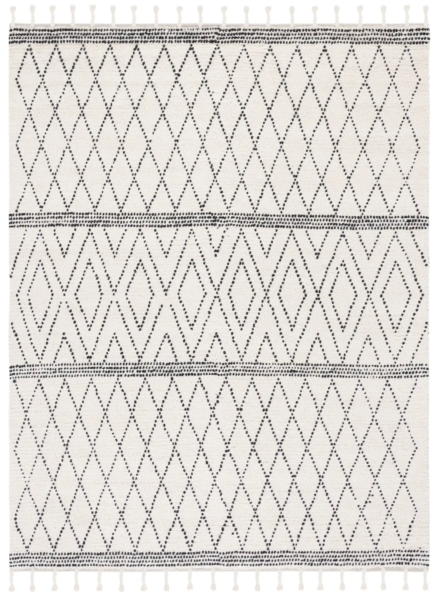 Casablanca Dotted Diamond Hand-Woven Wool Rug in Ivory / Black
