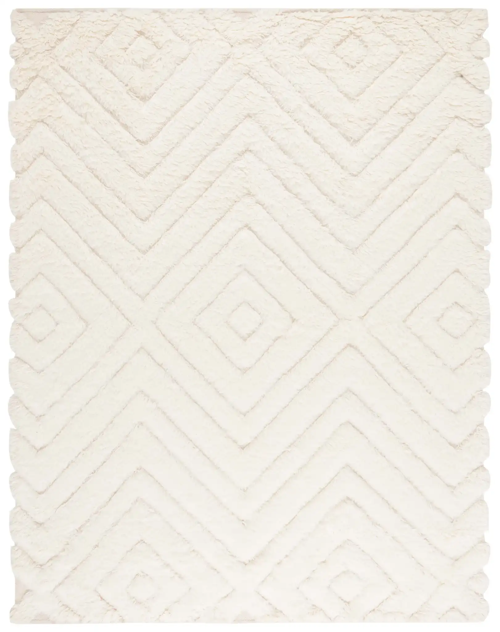 Casablanca Nested Diamond Shag Wool Rug in Ivory