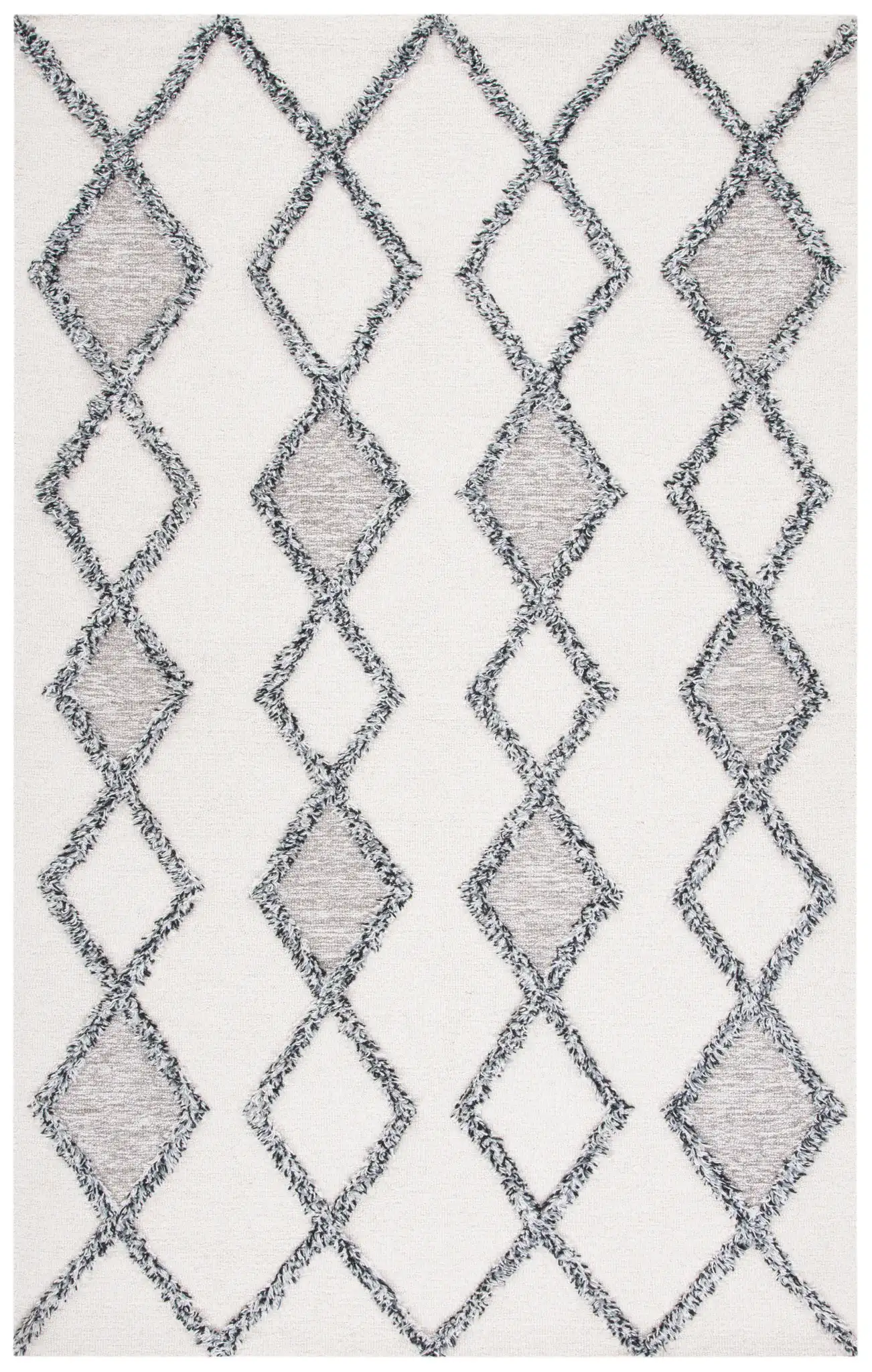 Casablanca Stacked Diamond Hand-Tufted Wool Rug in Ivory / Black