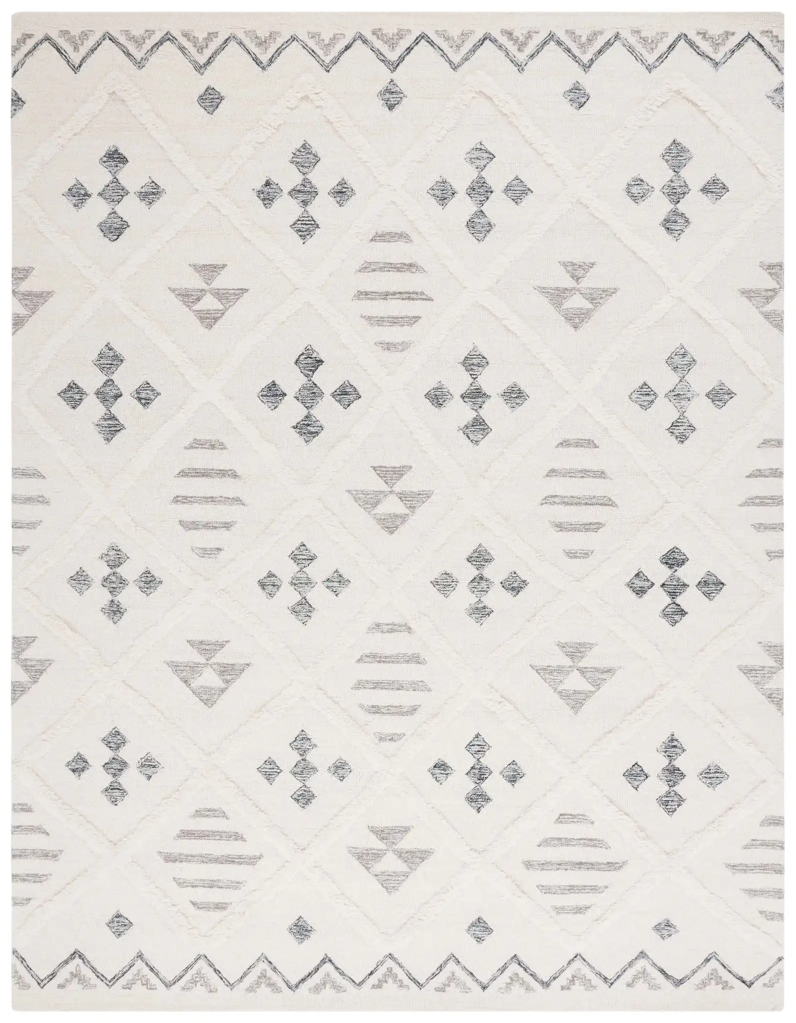 Casablanca Tribal Motif Trellis Hand-Tufted Wool Rug in Ivory / Black