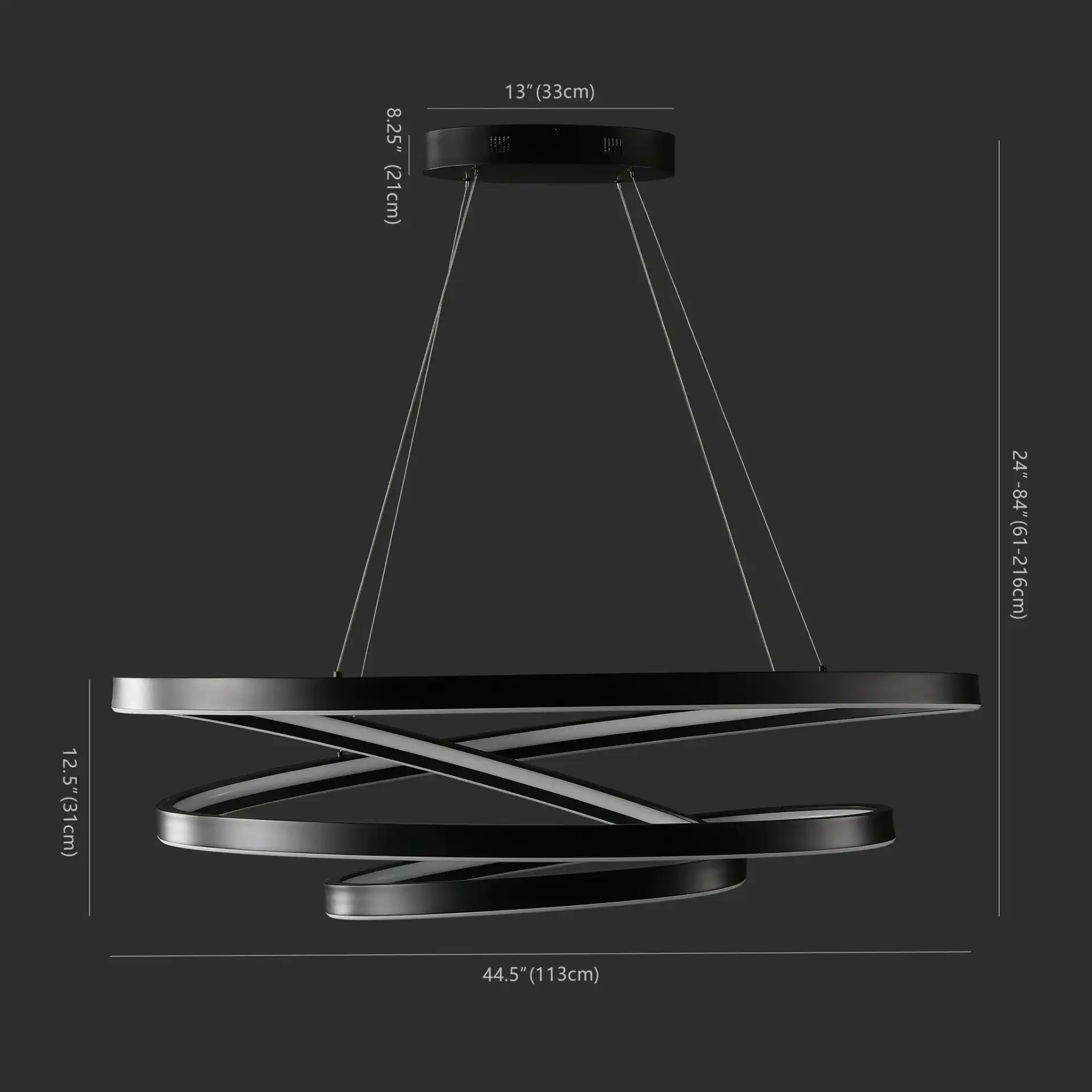 Brianne Infinity Chandelier in Black, detail view