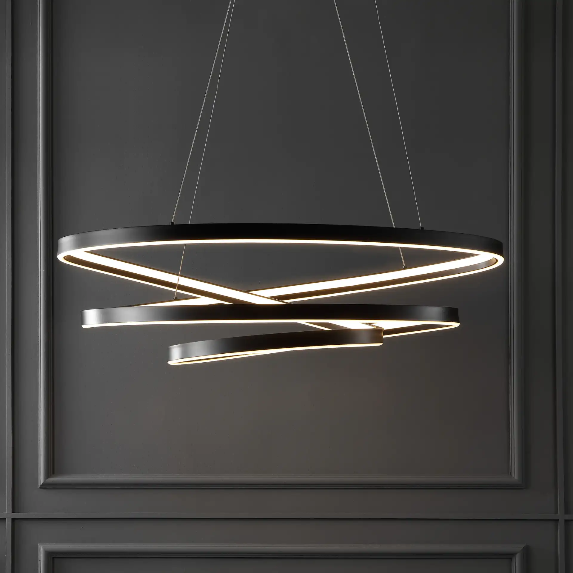 Brianne Infinity Chandelier in Black in a styled room