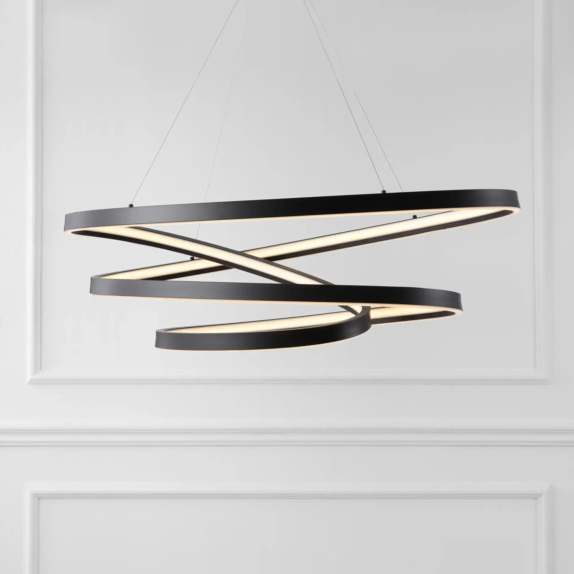 Brianne Infinity Chandelier in Black in a styled room