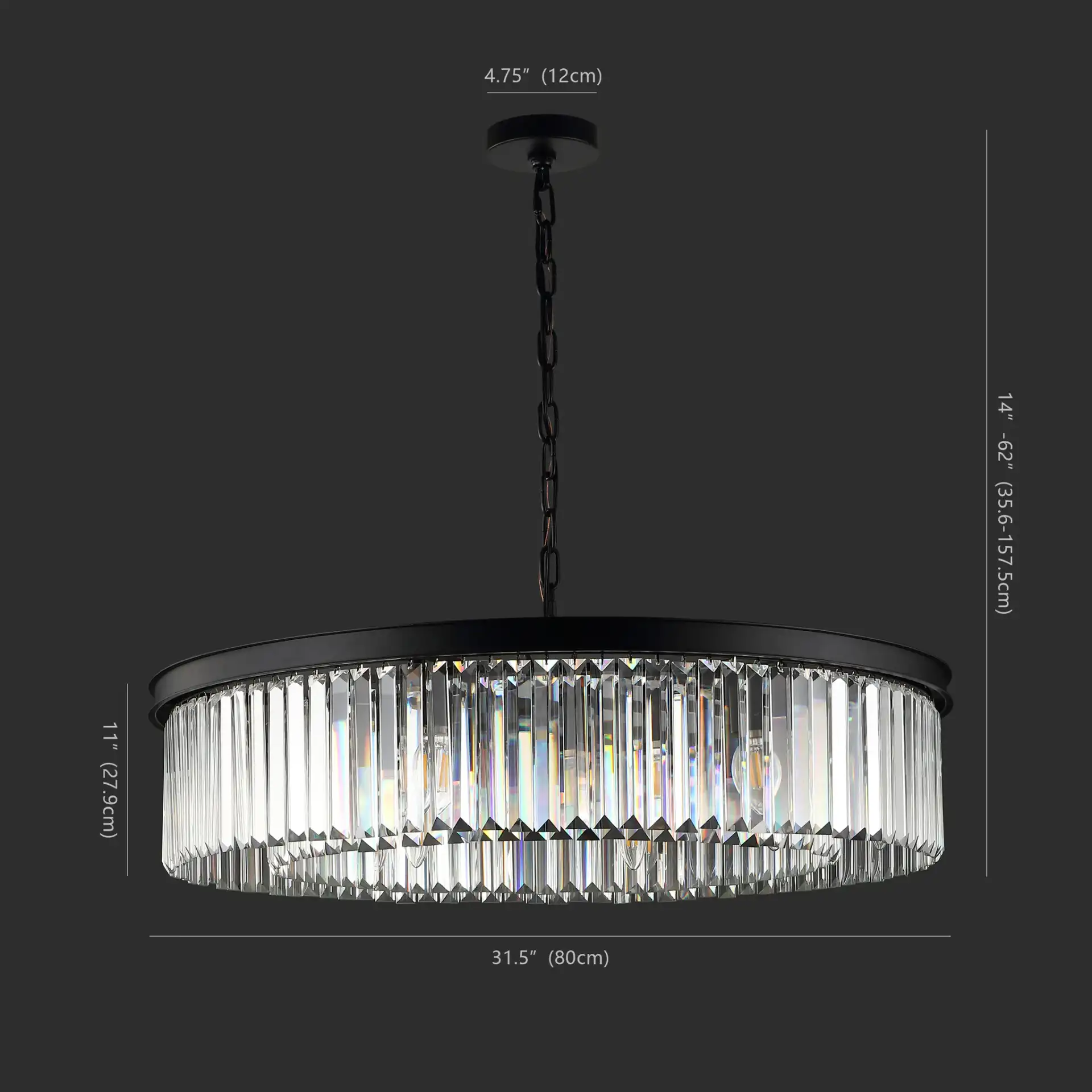 Jennaya Crystal Chandelier in Black, detail view