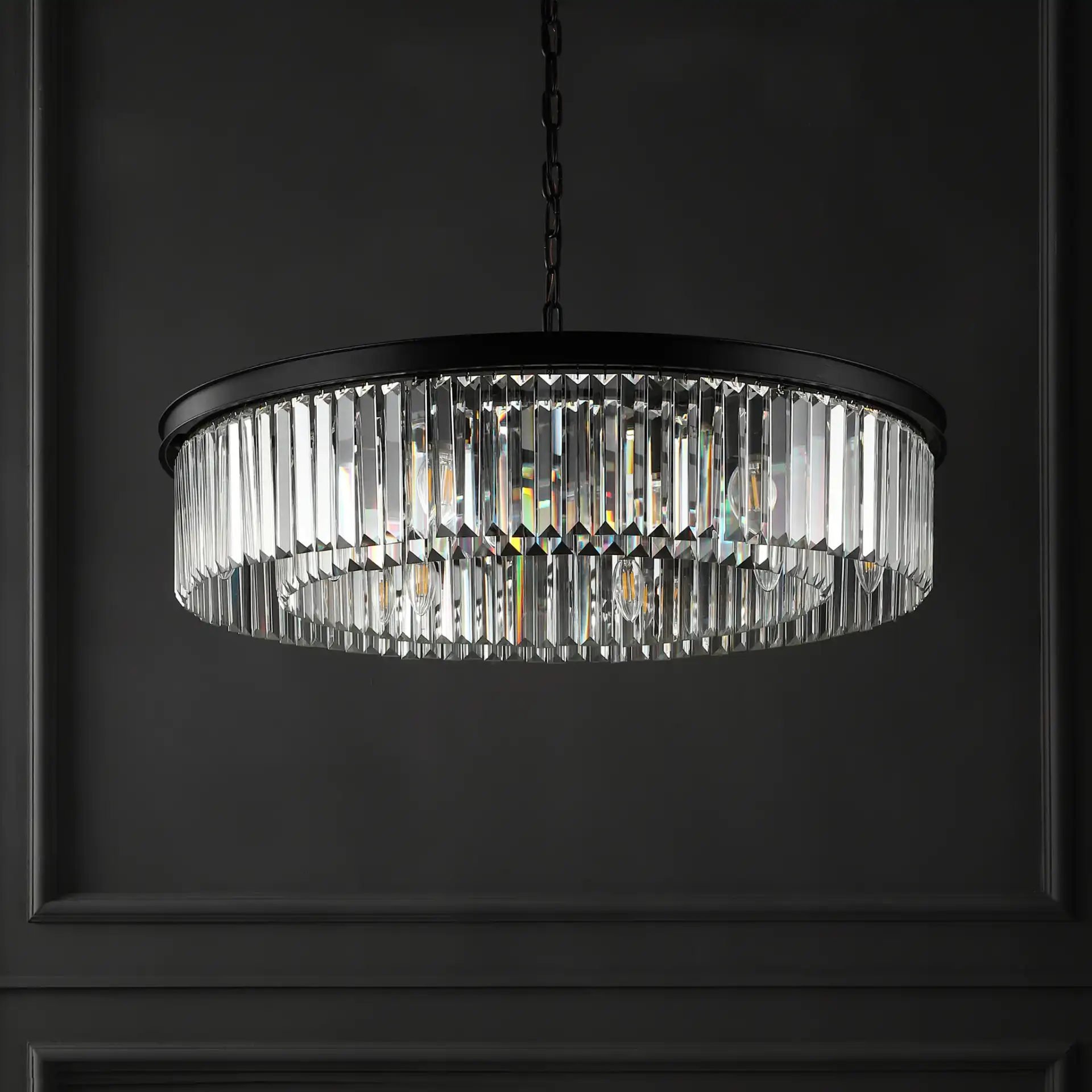 Jennaya Crystal Chandelier in Black in a styled room