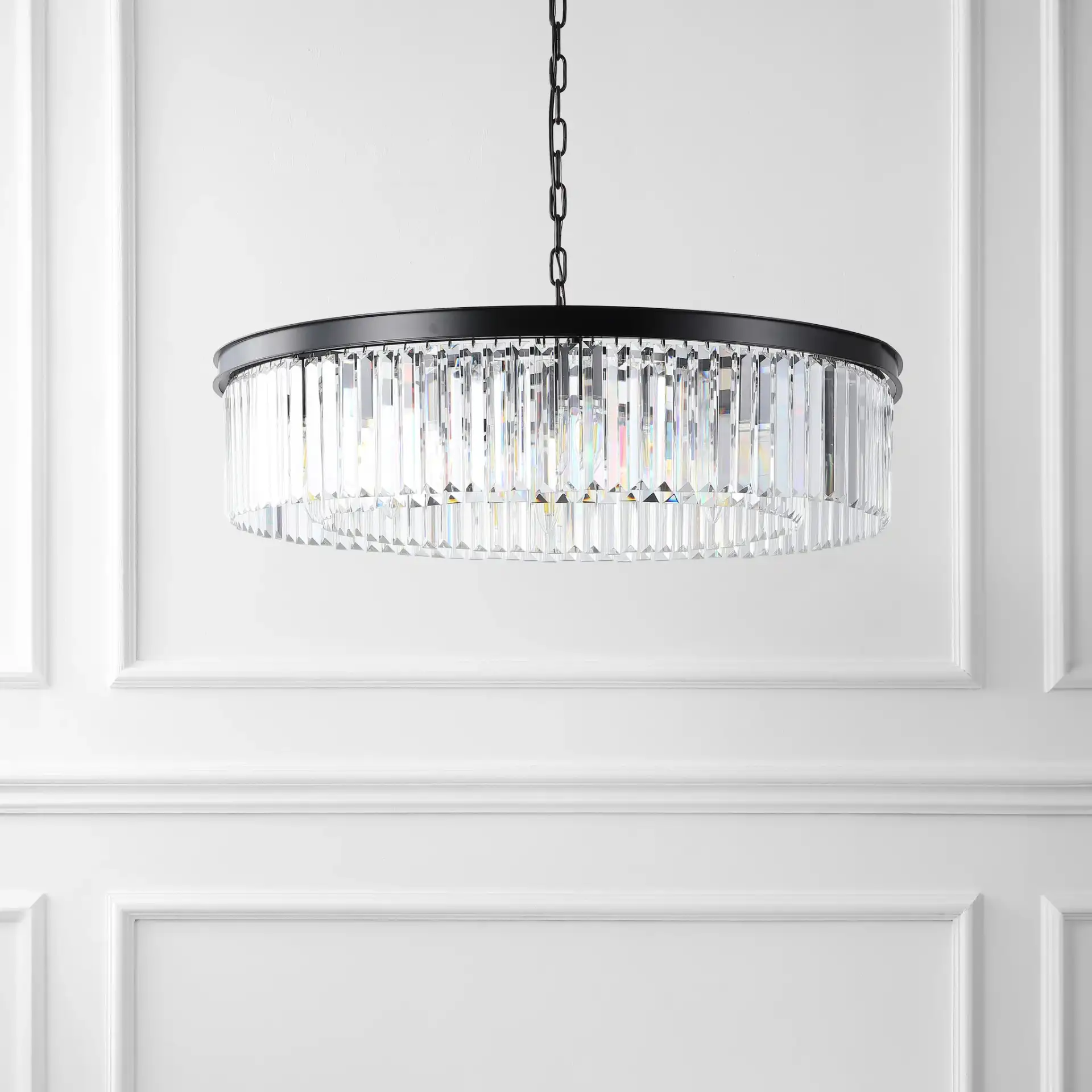 Jennaya Crystal Chandelier in Black, detail view