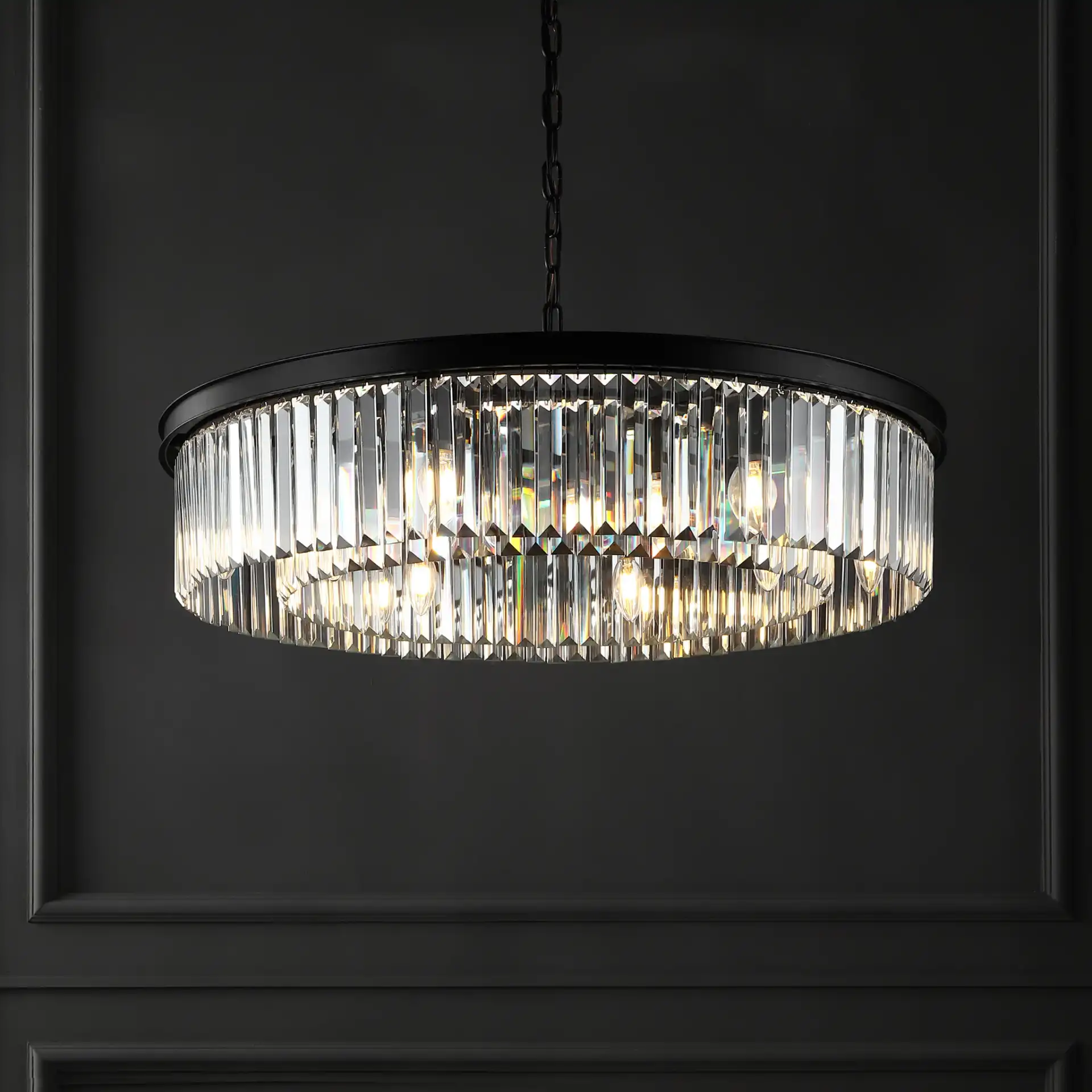 Jennaya Crystal Chandelier in Black in a styled room