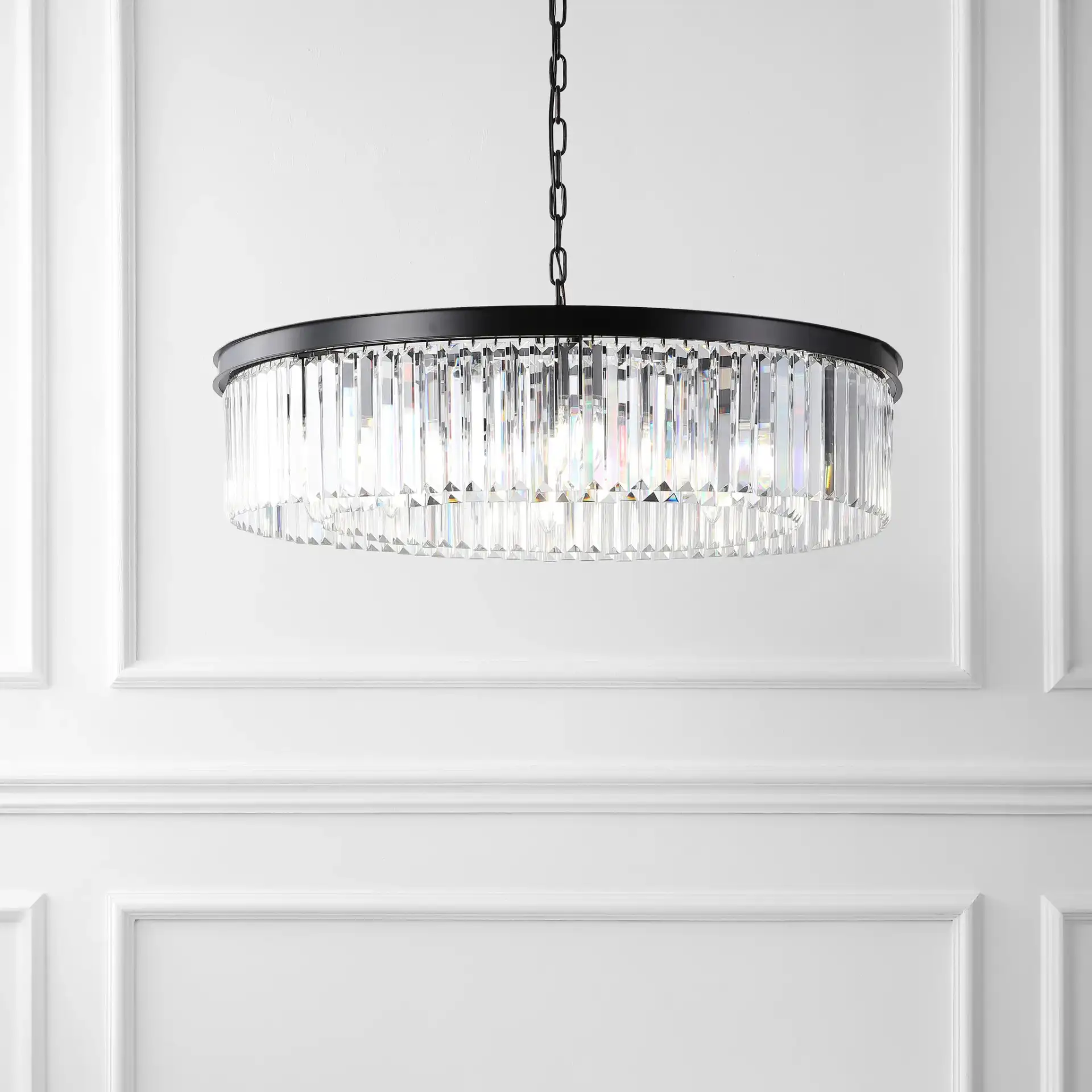 Jennaya Crystal Chandelier in Black in a styled room