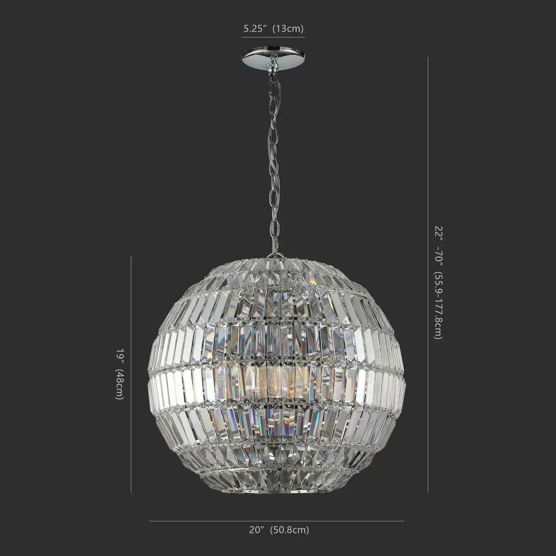 Demarco Small Crystal Chandelier in Chrome, detail view