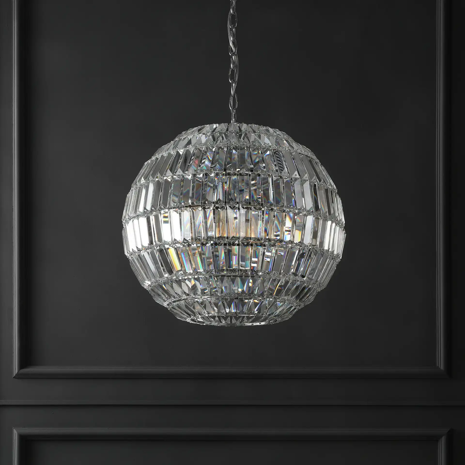 Demarco Small Crystal Chandelier in Chrome in a styled room