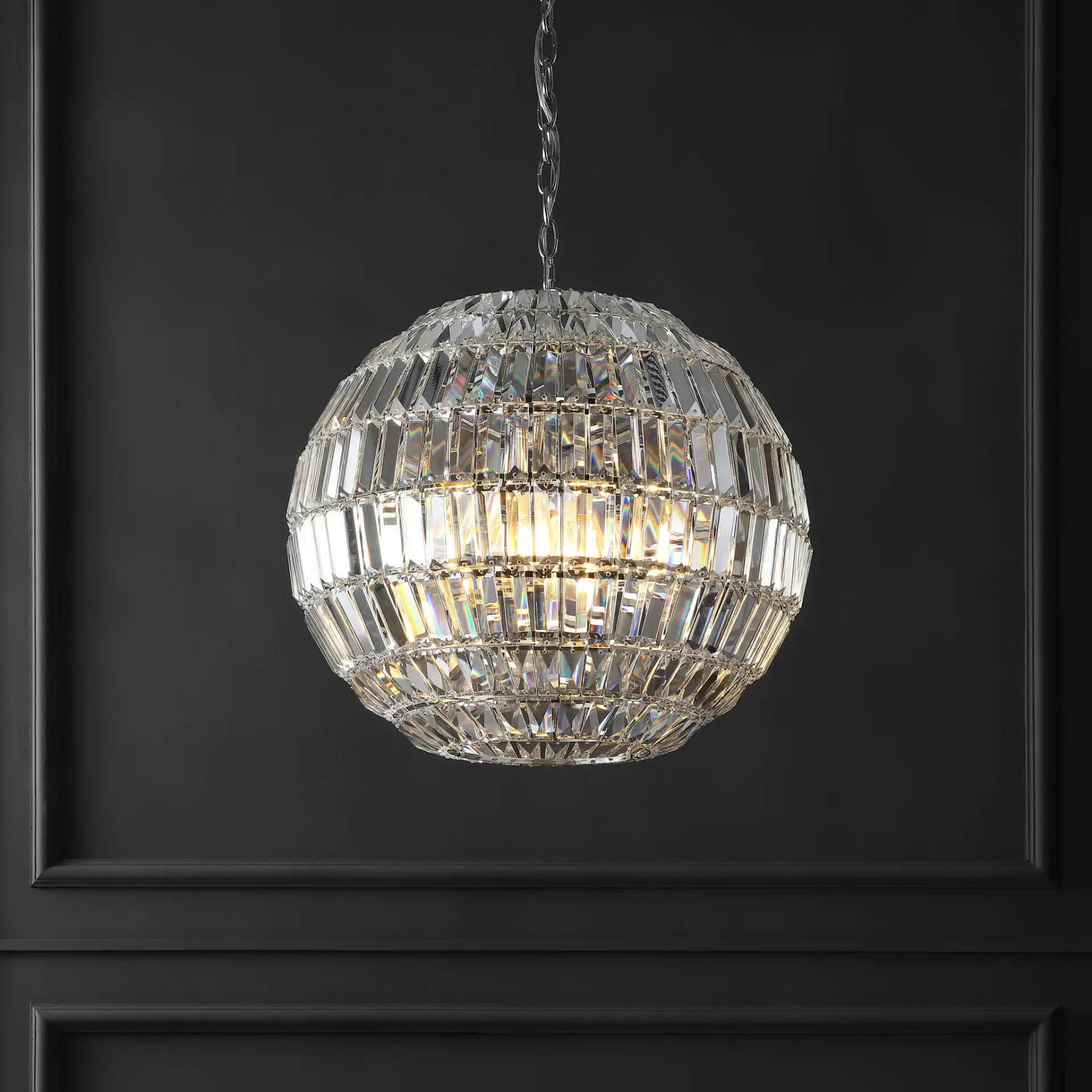 Demarco Small Crystal Chandelier in Chrome in a styled room