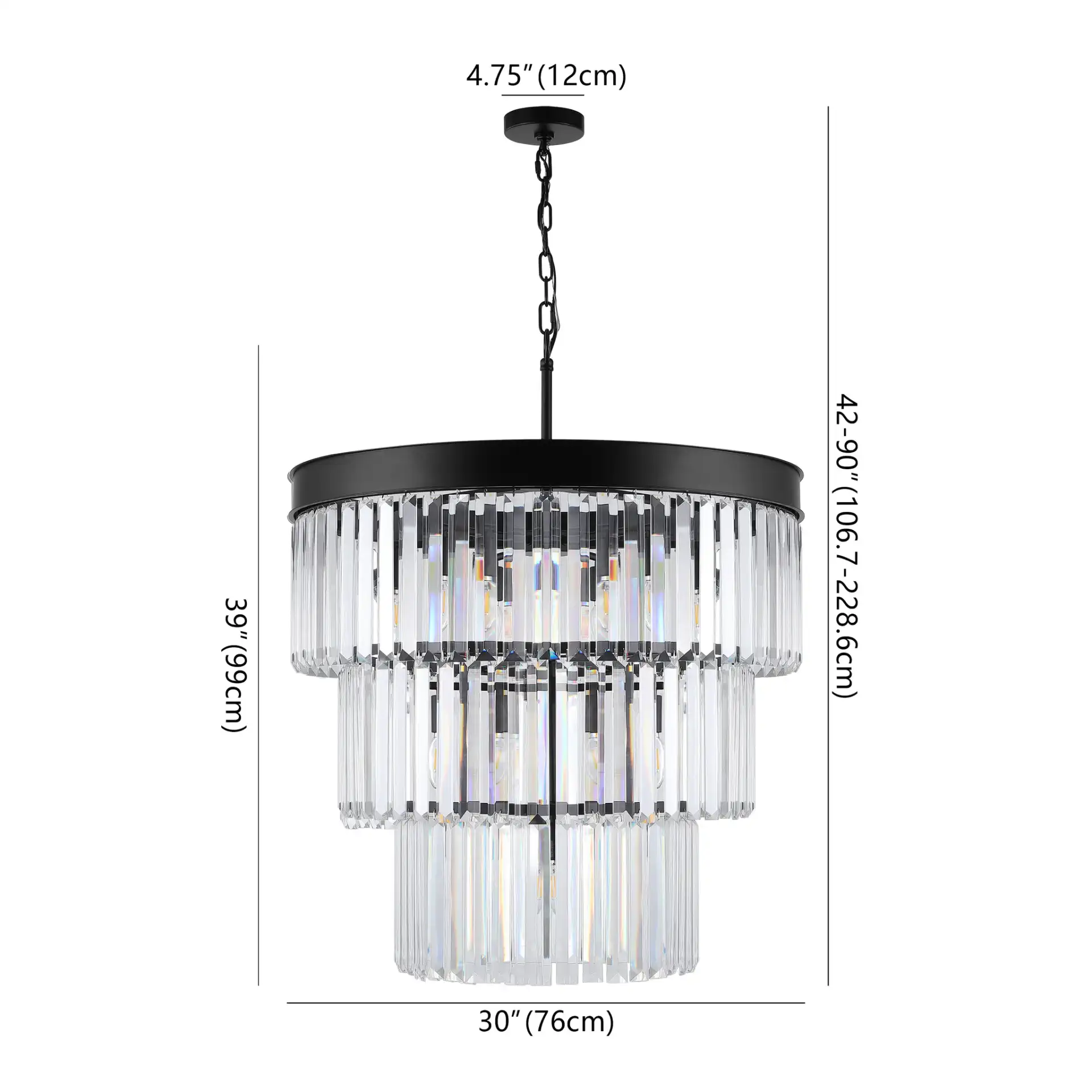 Coulette Three-Tier Crystal Chandelier in Black, detail view