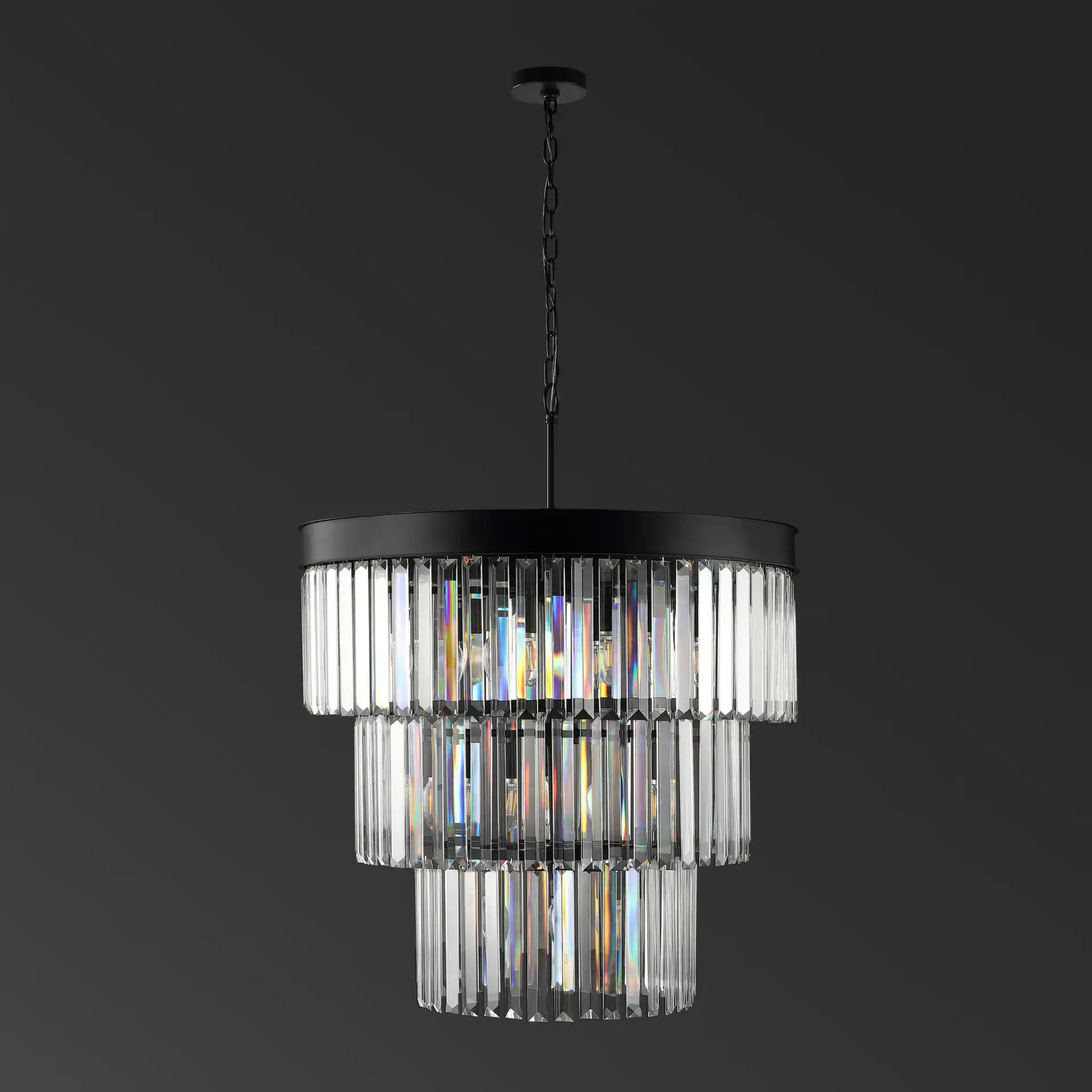 Coulette Three-Tier Crystal Chandelier in Black, detail view