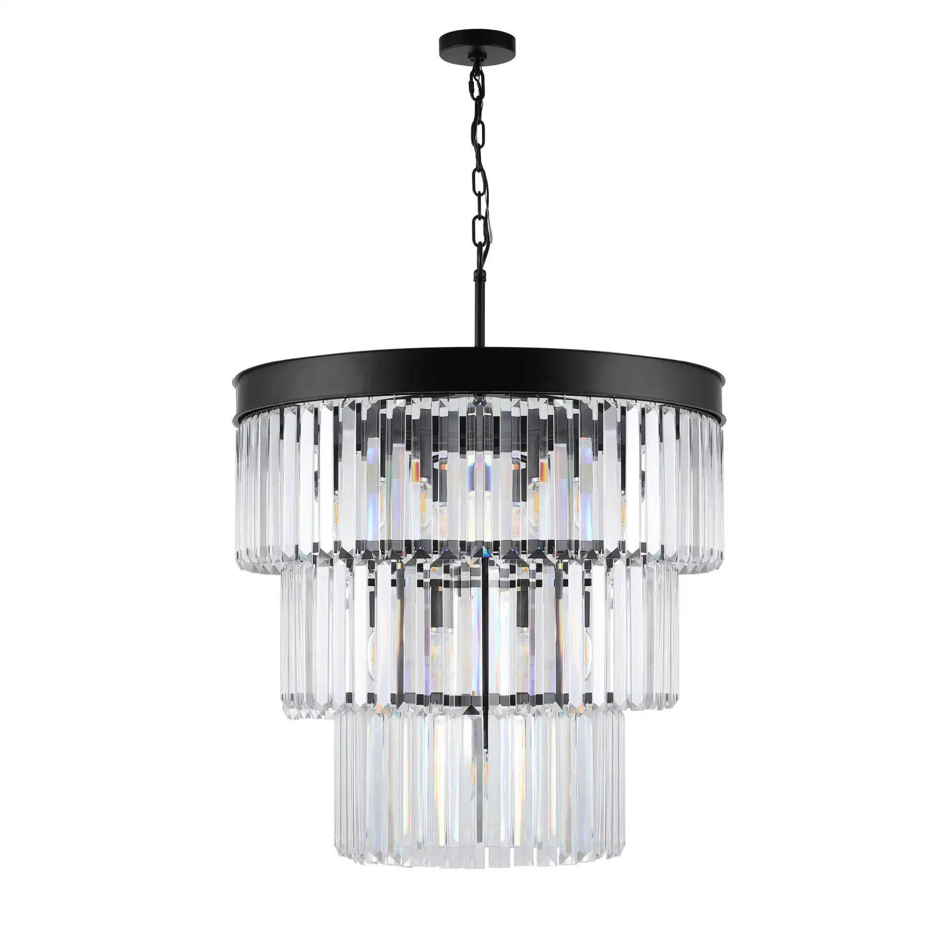 Coulette Three-Tier Crystal Chandelier in Black, detail view