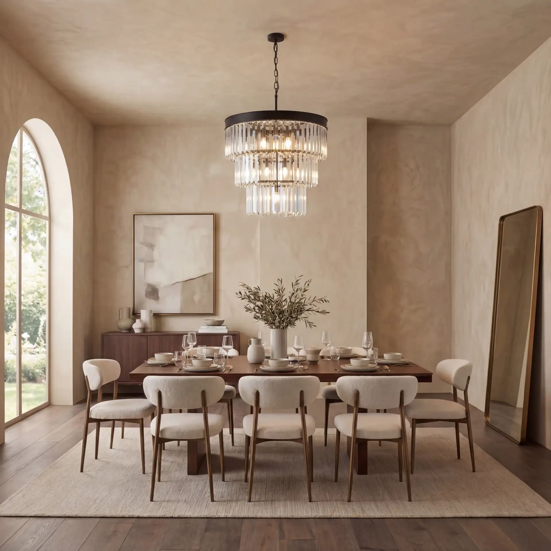 Coulette Three-Tier Crystal Chandelier in Black in a styled room