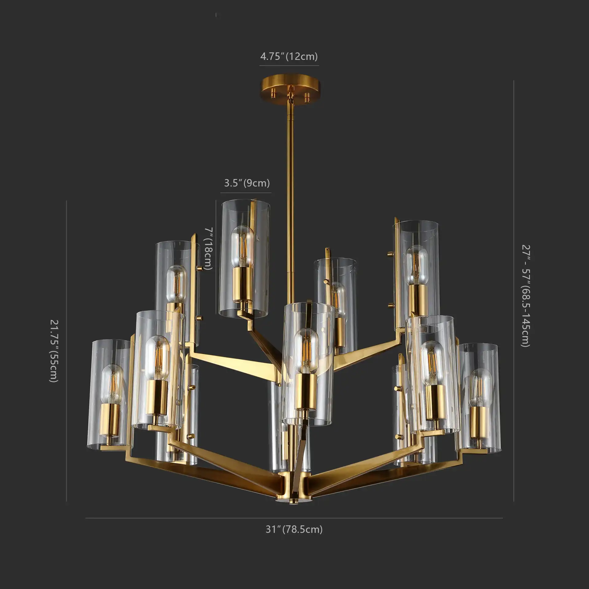 Jennica Glass Chandelier in Gold, detail view