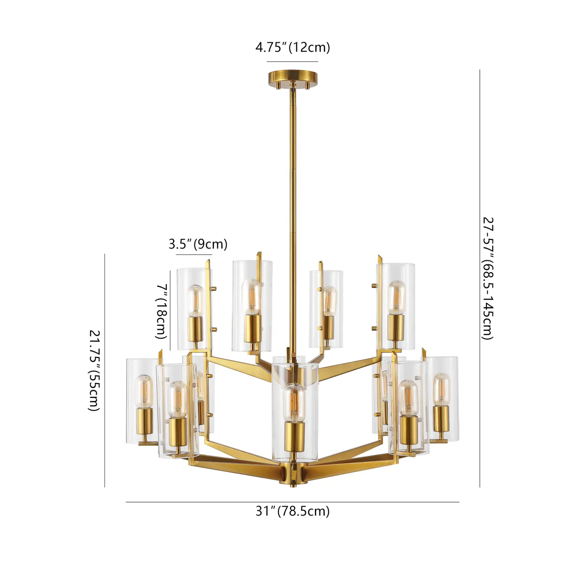 Jennica Glass Chandelier in Gold, detail view