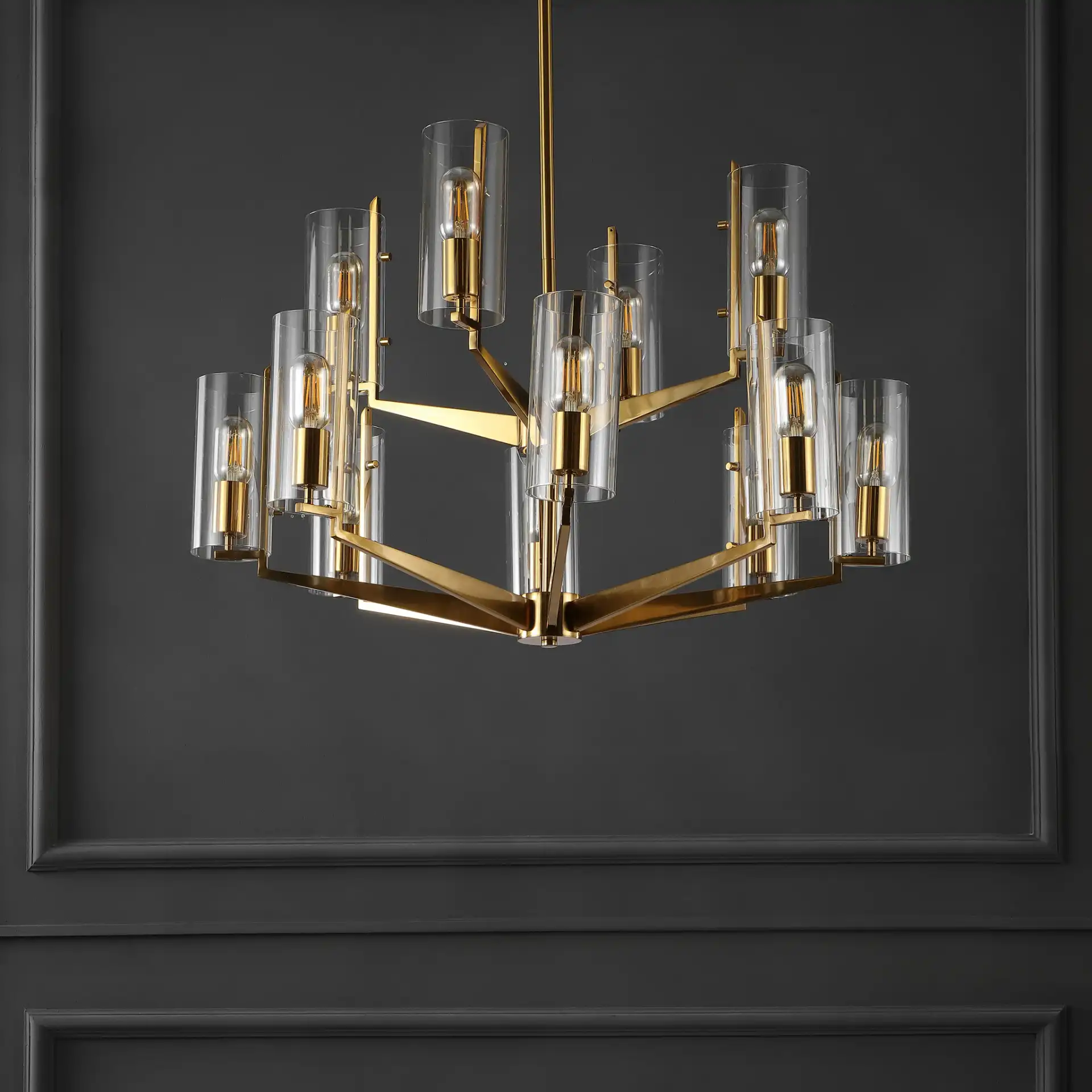 Jennica Glass Chandelier in Gold in a styled room