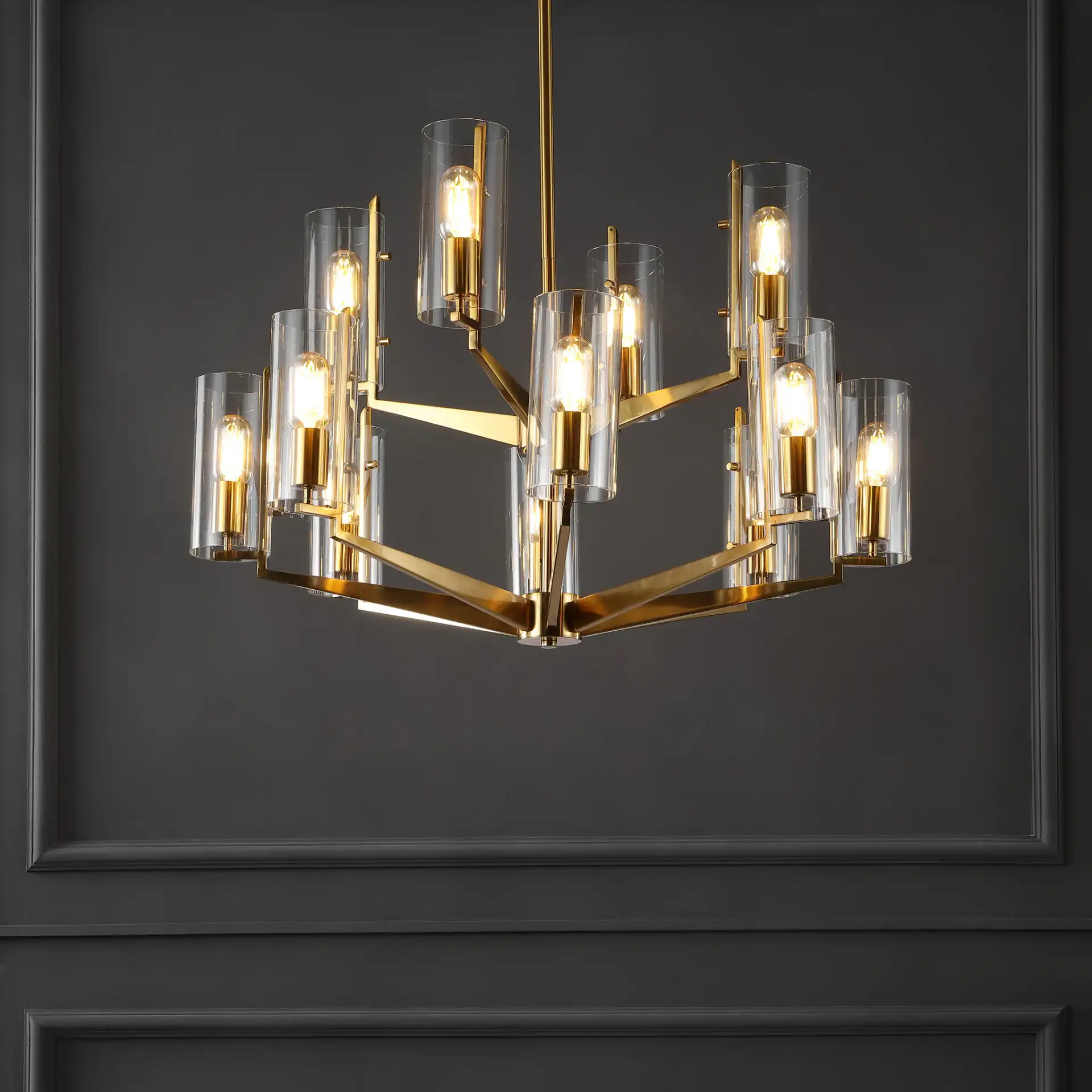 Jennica Glass Chandelier in Gold in a styled room