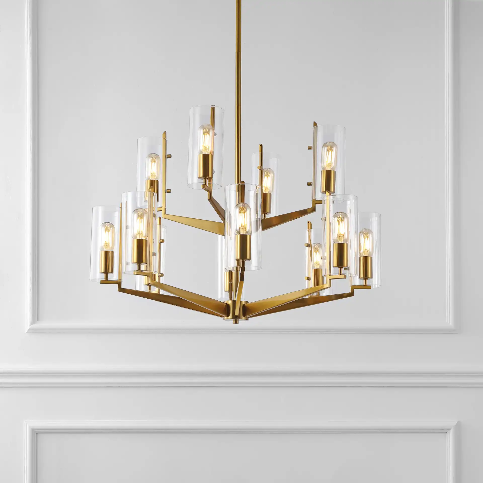 Jennica Glass Chandelier in Gold in a styled room