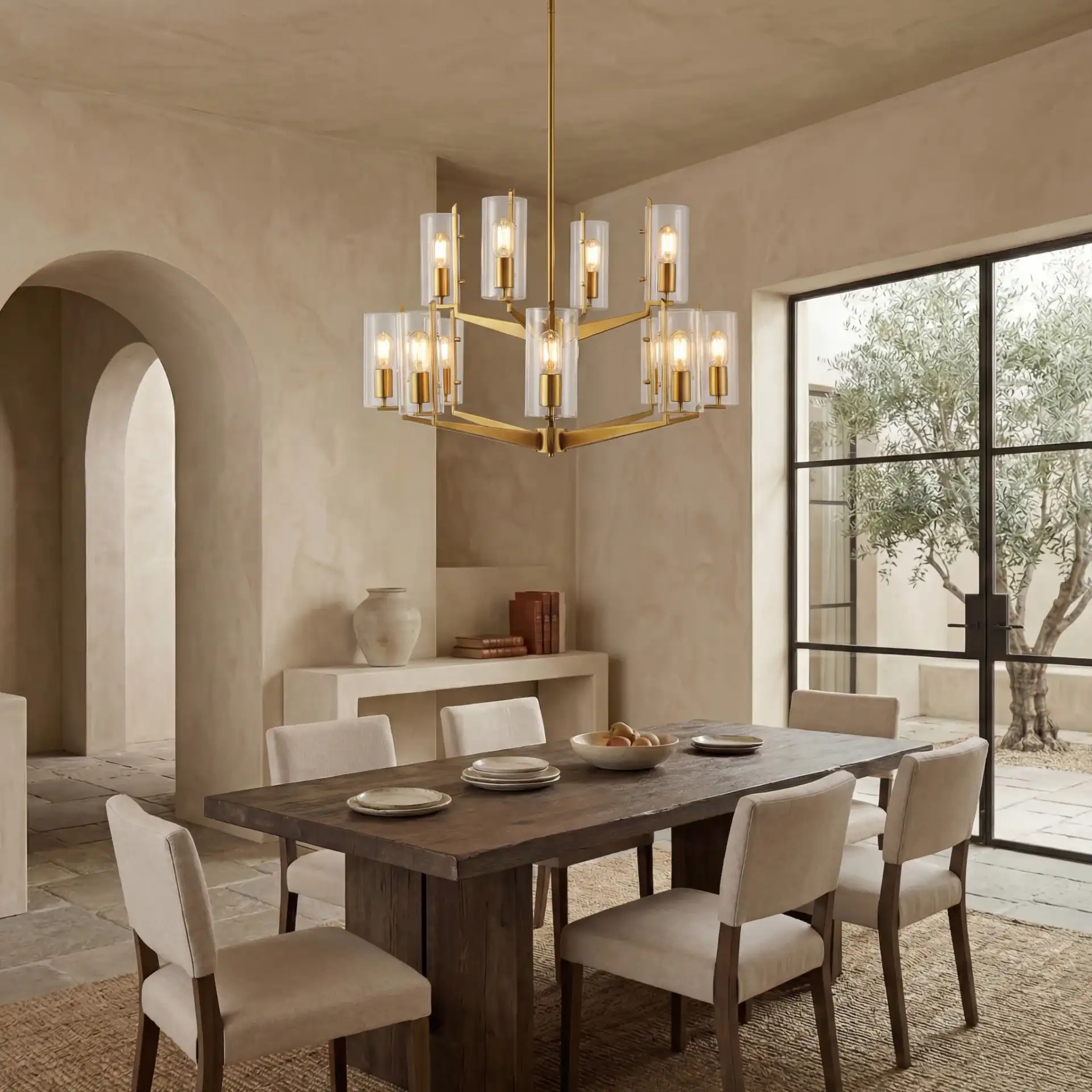 Jennica Glass Chandelier in Gold in a styled room