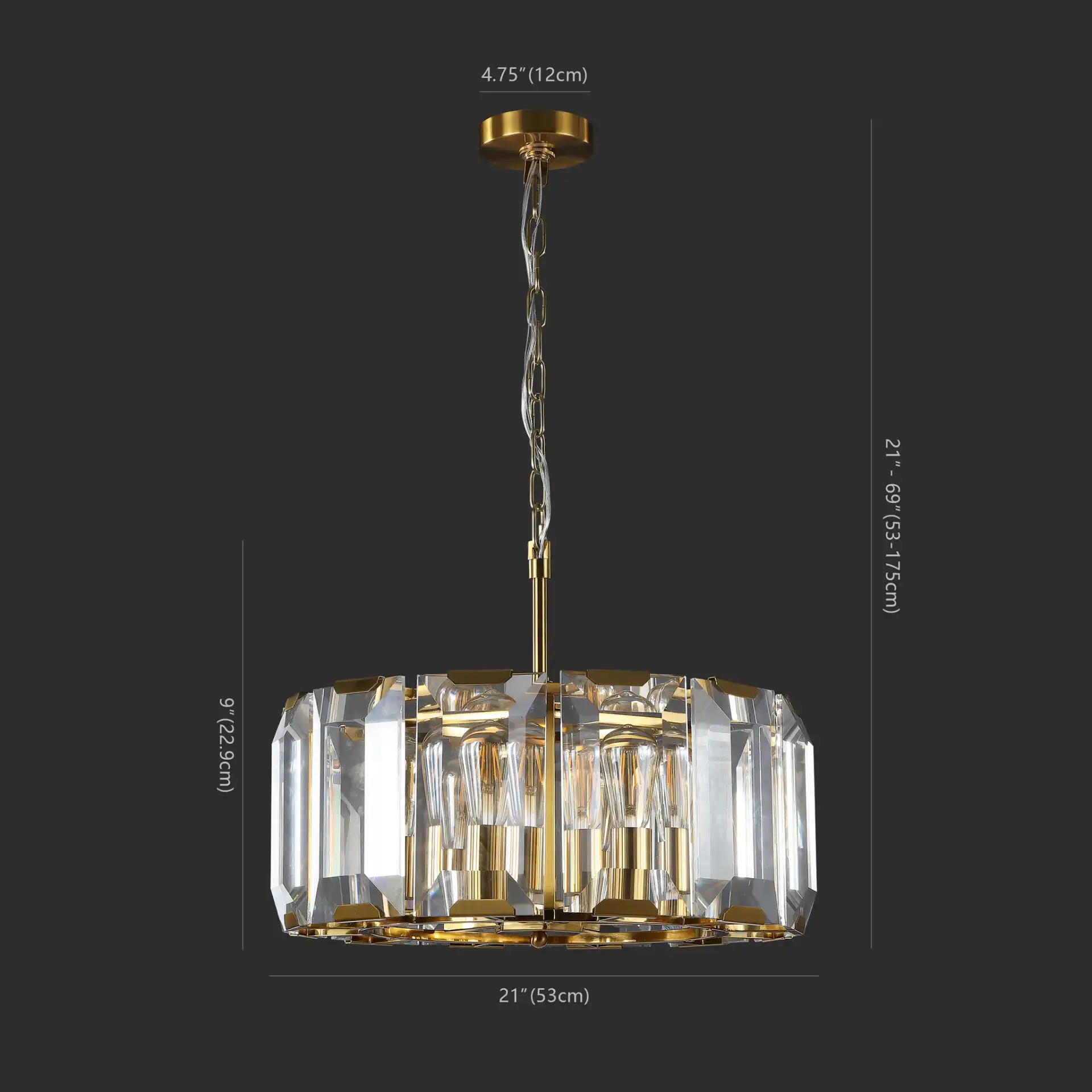 Symone Glass Chandelier in Gold, detail view