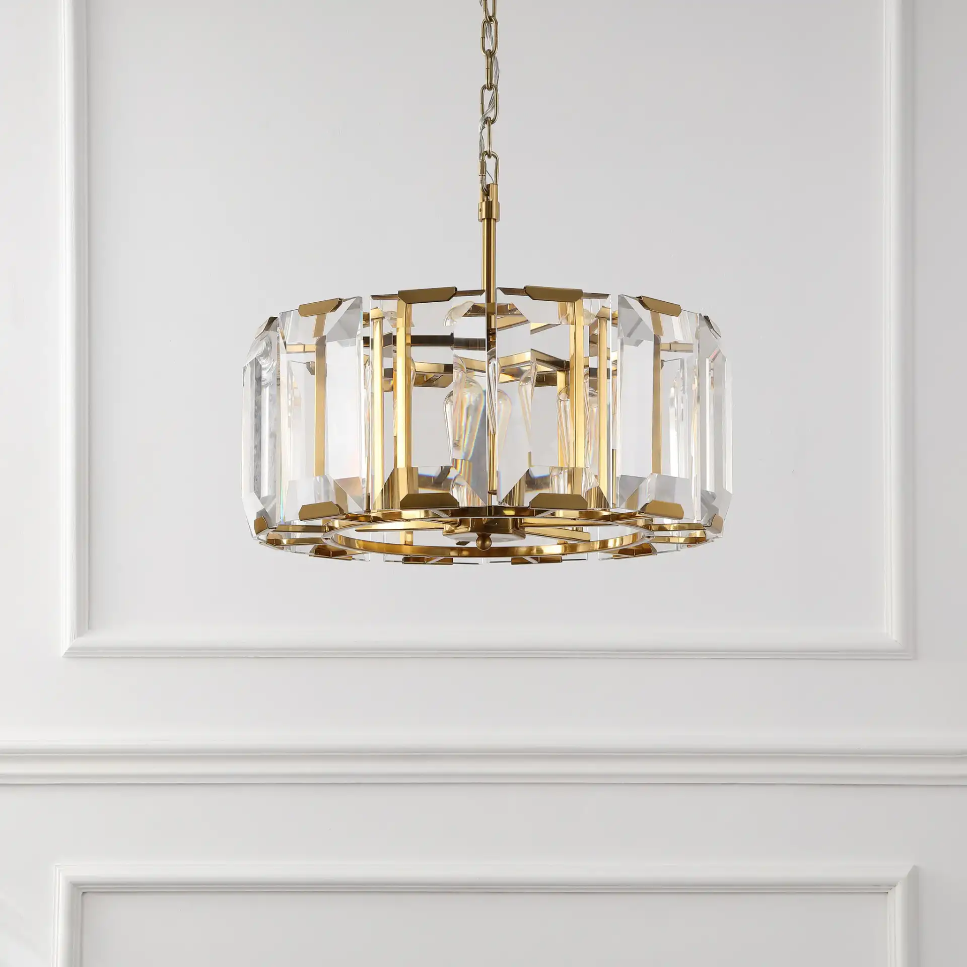 Symone Glass Chandelier in Gold in a styled room