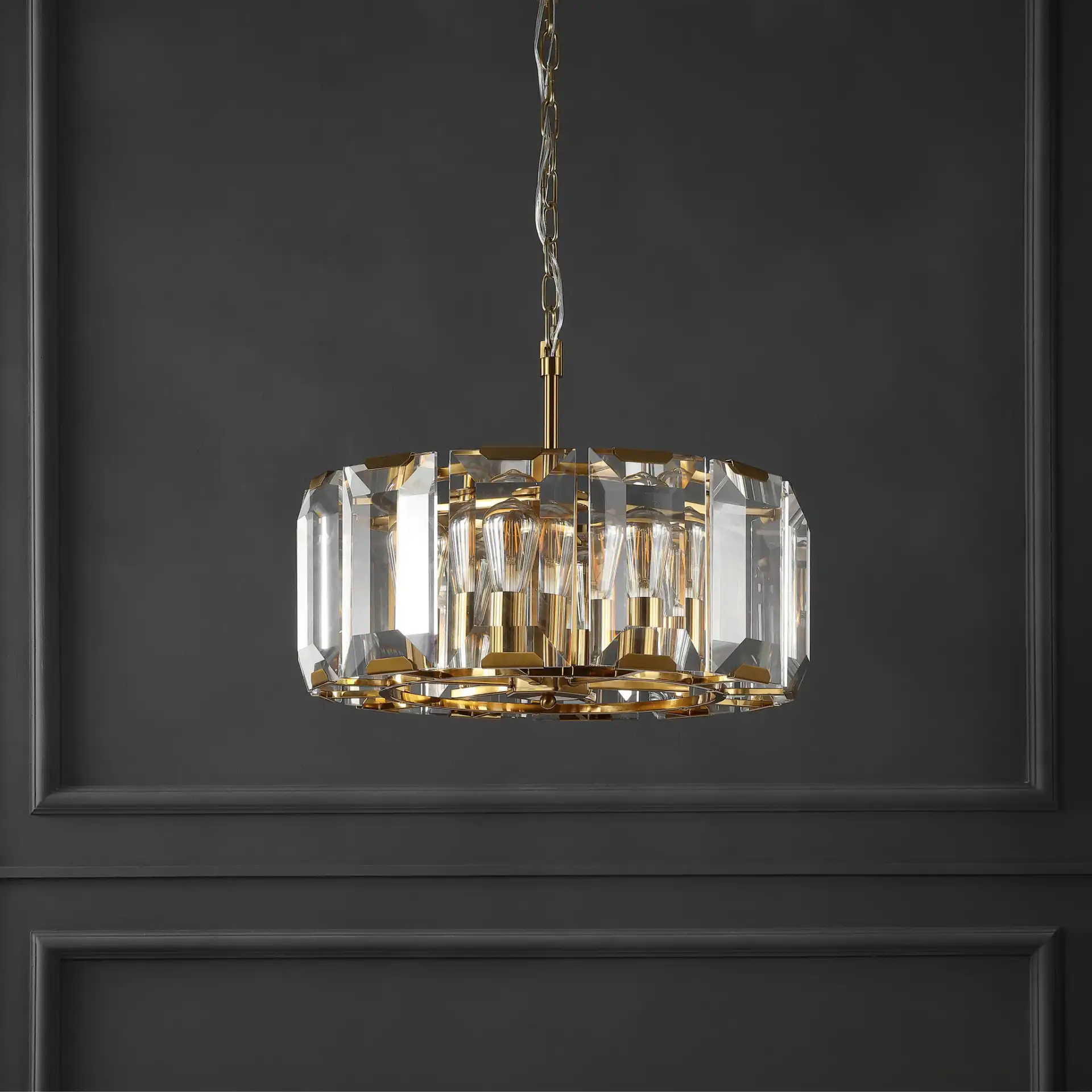 Symone Glass Chandelier in Gold, detail view