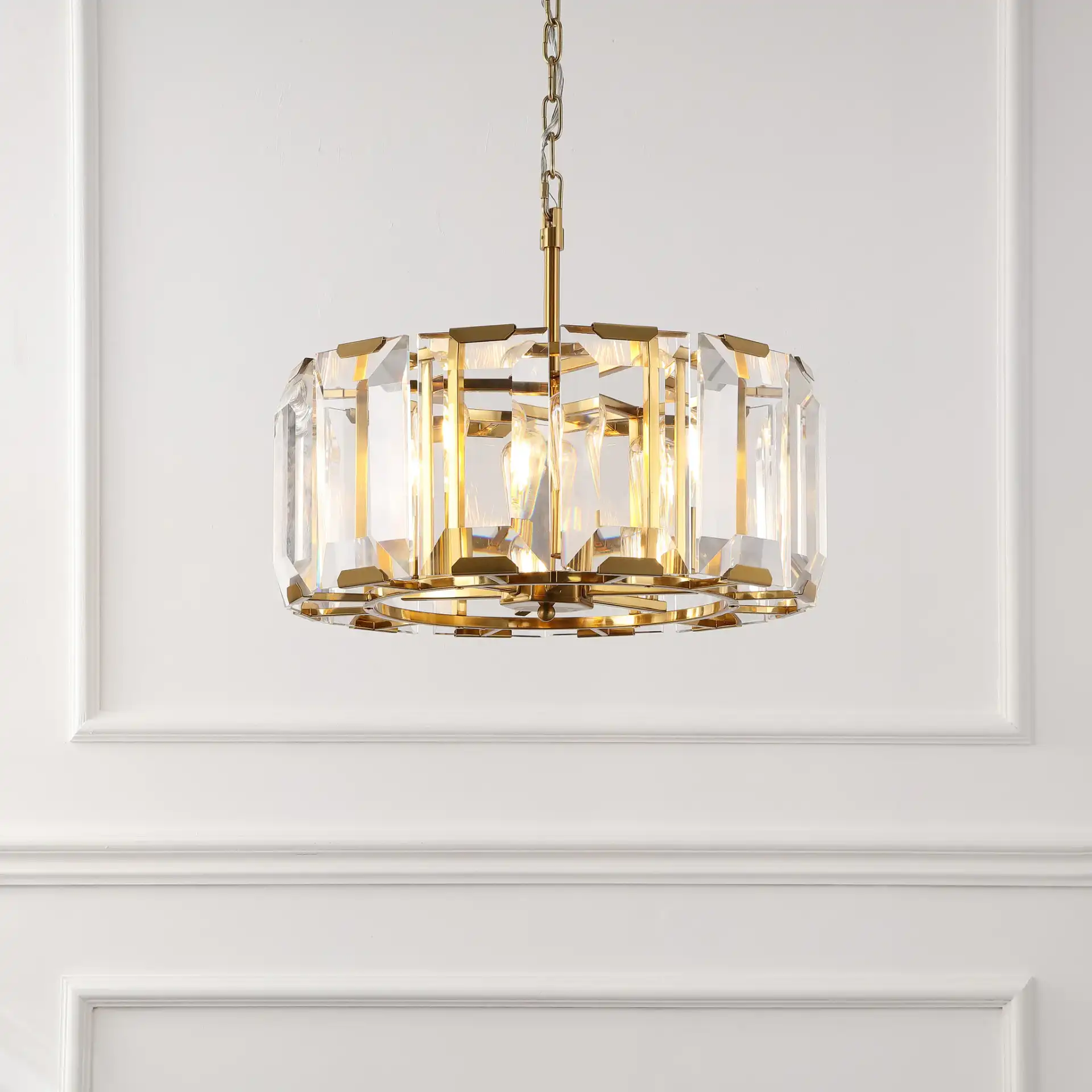 Symone Glass Chandelier in Gold in a styled room