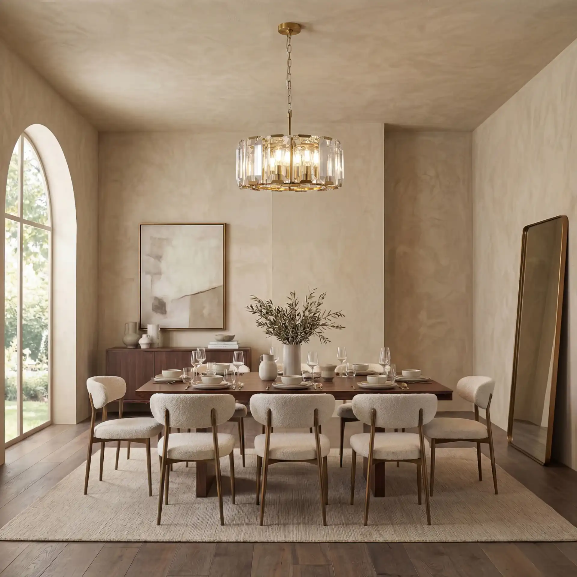 Symone Glass Chandelier in Gold in a styled room