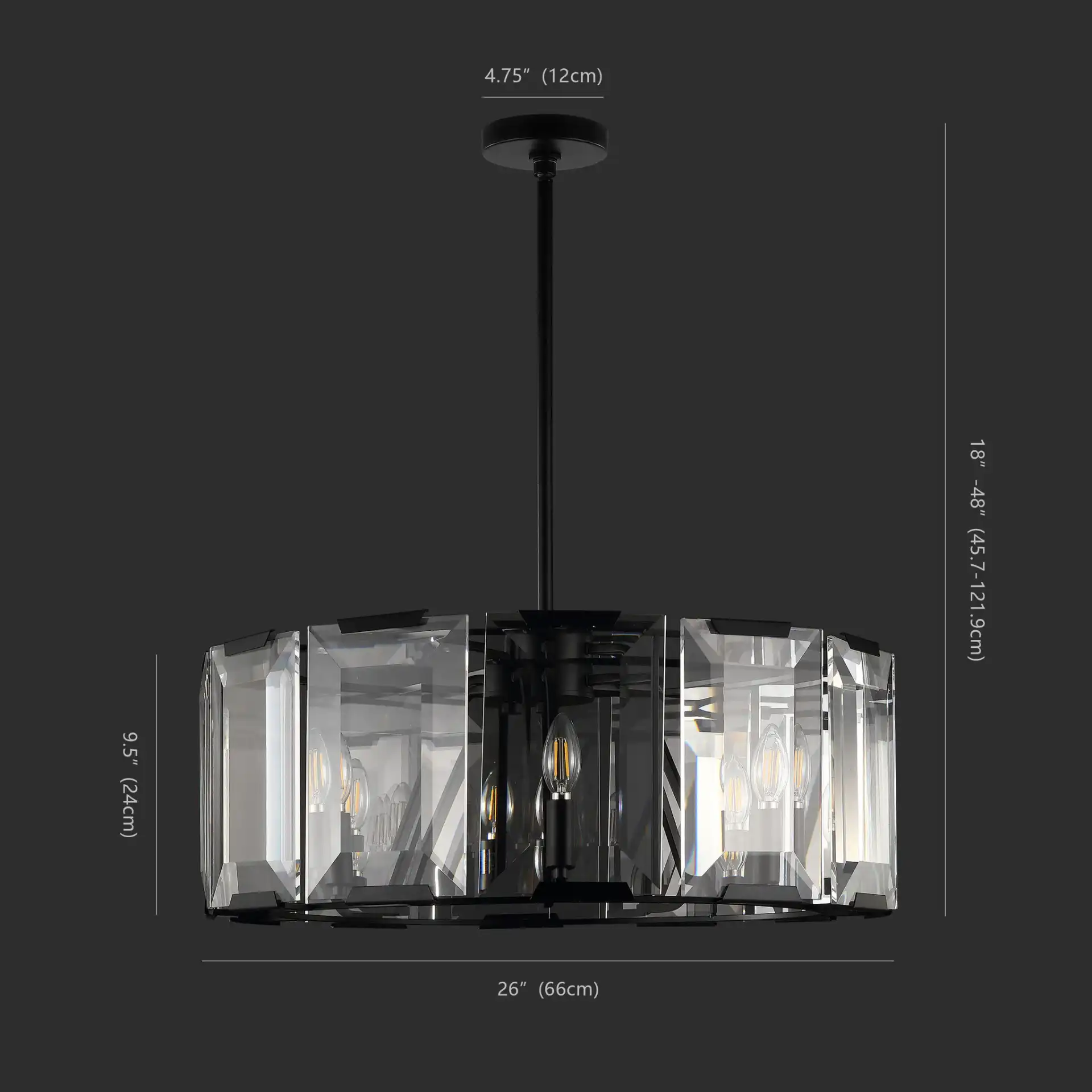 Esperanza Crystal Chandelier in Black, detail view