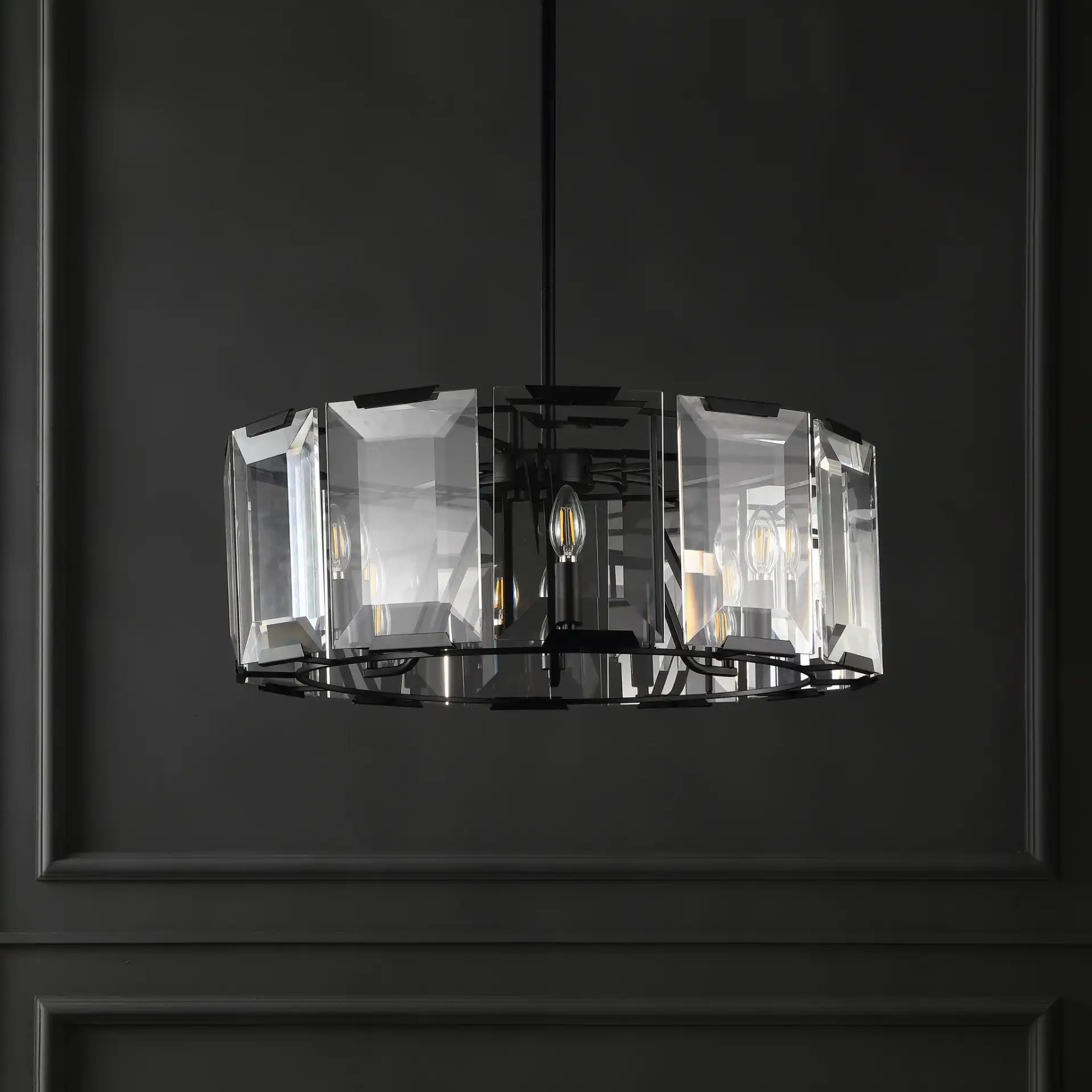Esperanza Crystal Chandelier in Black in a styled room